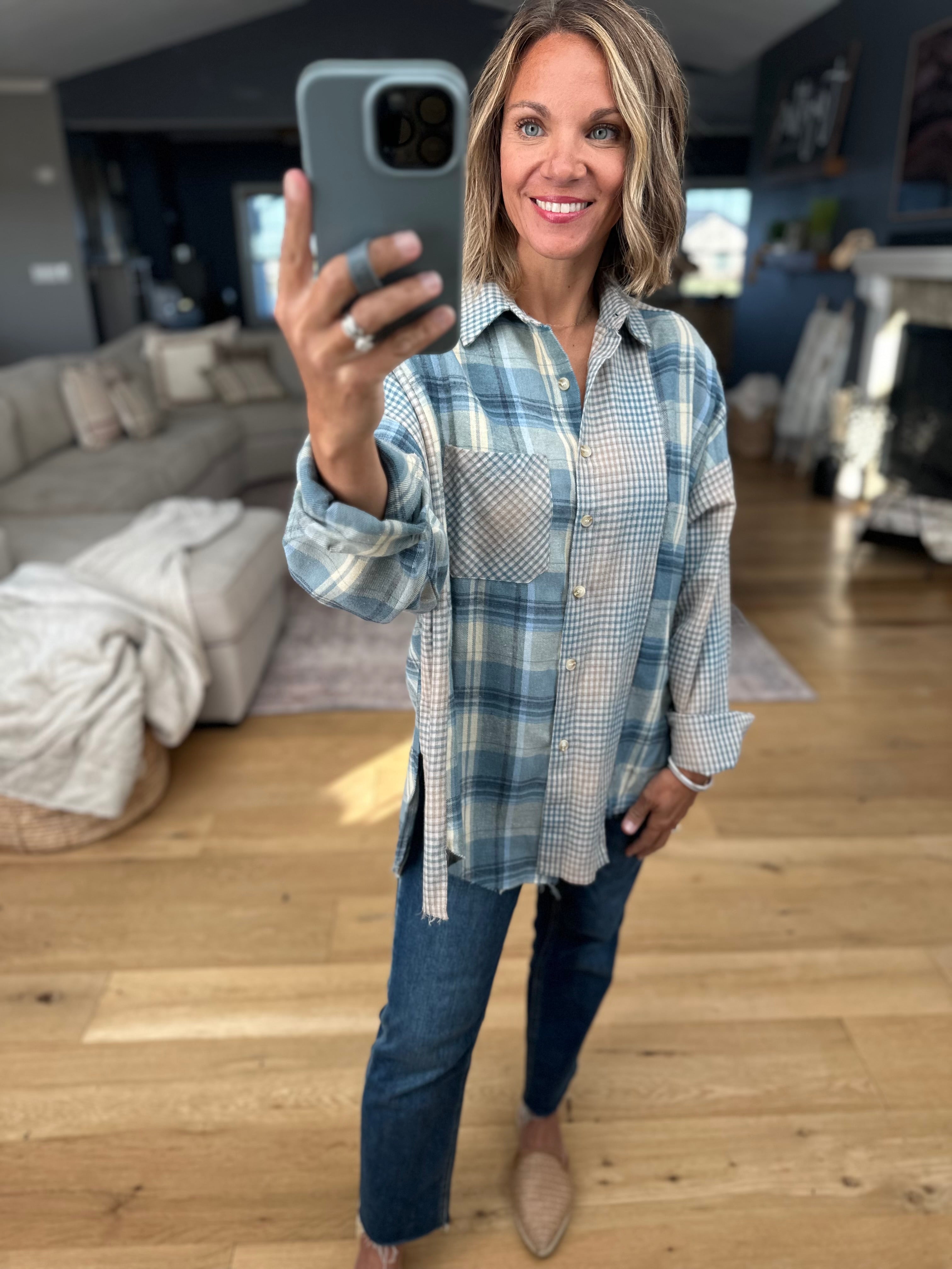 Casual Day Raw-Hem Boyfriend Flannel - BLUE-Aemi & Co-Anna Kaytes Boutique, Women's Fashion Boutique in Grinnell, Iowa