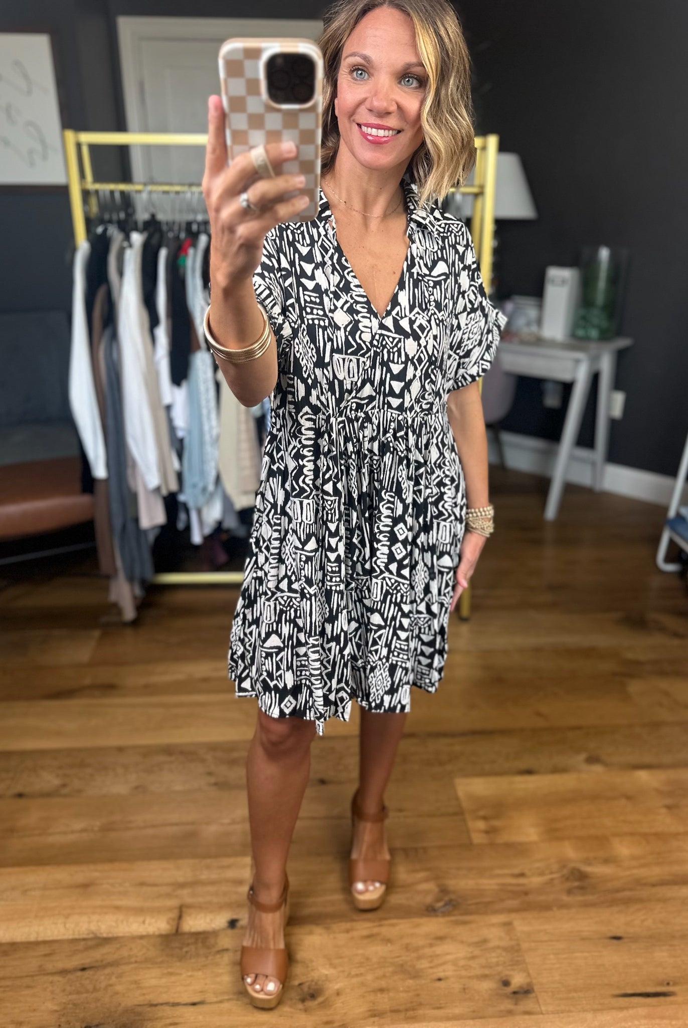 Need To Know Patterned Dress - Black/Ivory-Easel-Anna Kaytes Boutique, Women's Fashion Boutique in Grinnell, Iowa