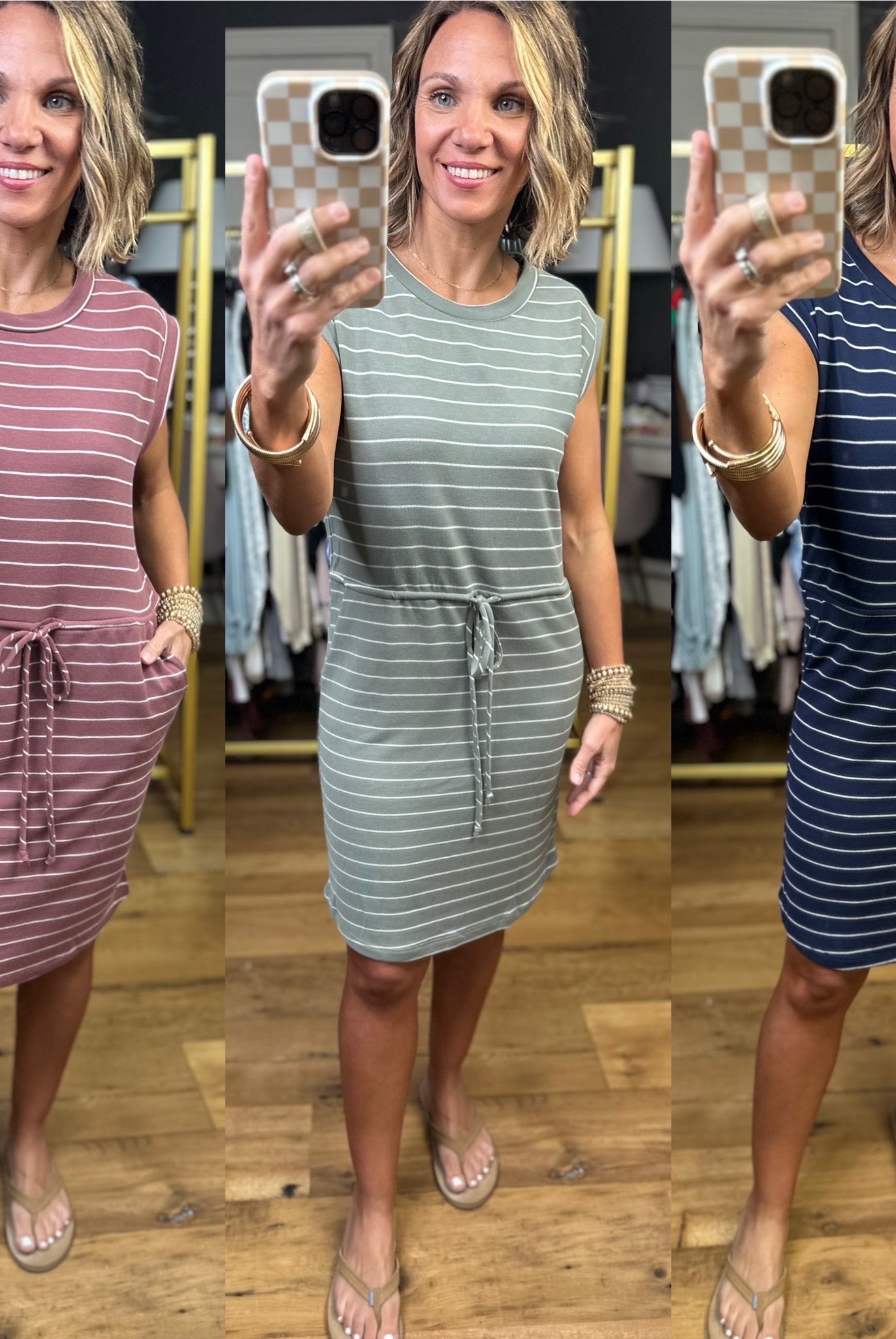 The Maggie Striped Cinch-Waist Dress - Multiple Options-Staccato-Anna Kaytes Boutique, Women's Fashion Boutique in Grinnell, Iowa