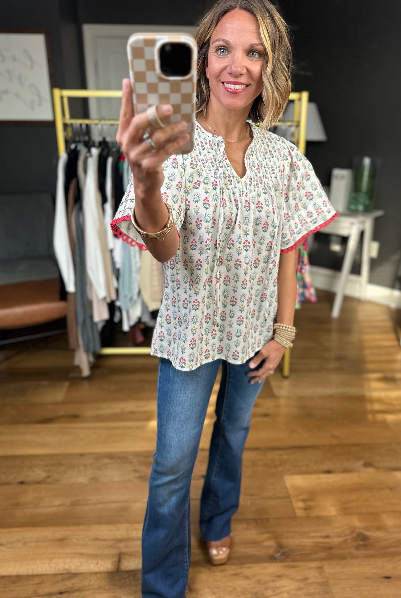 Moving Through Patterned Top - Coral-Entro-Anna Kaytes Boutique, Women's Fashion Boutique in Grinnell, Iowa