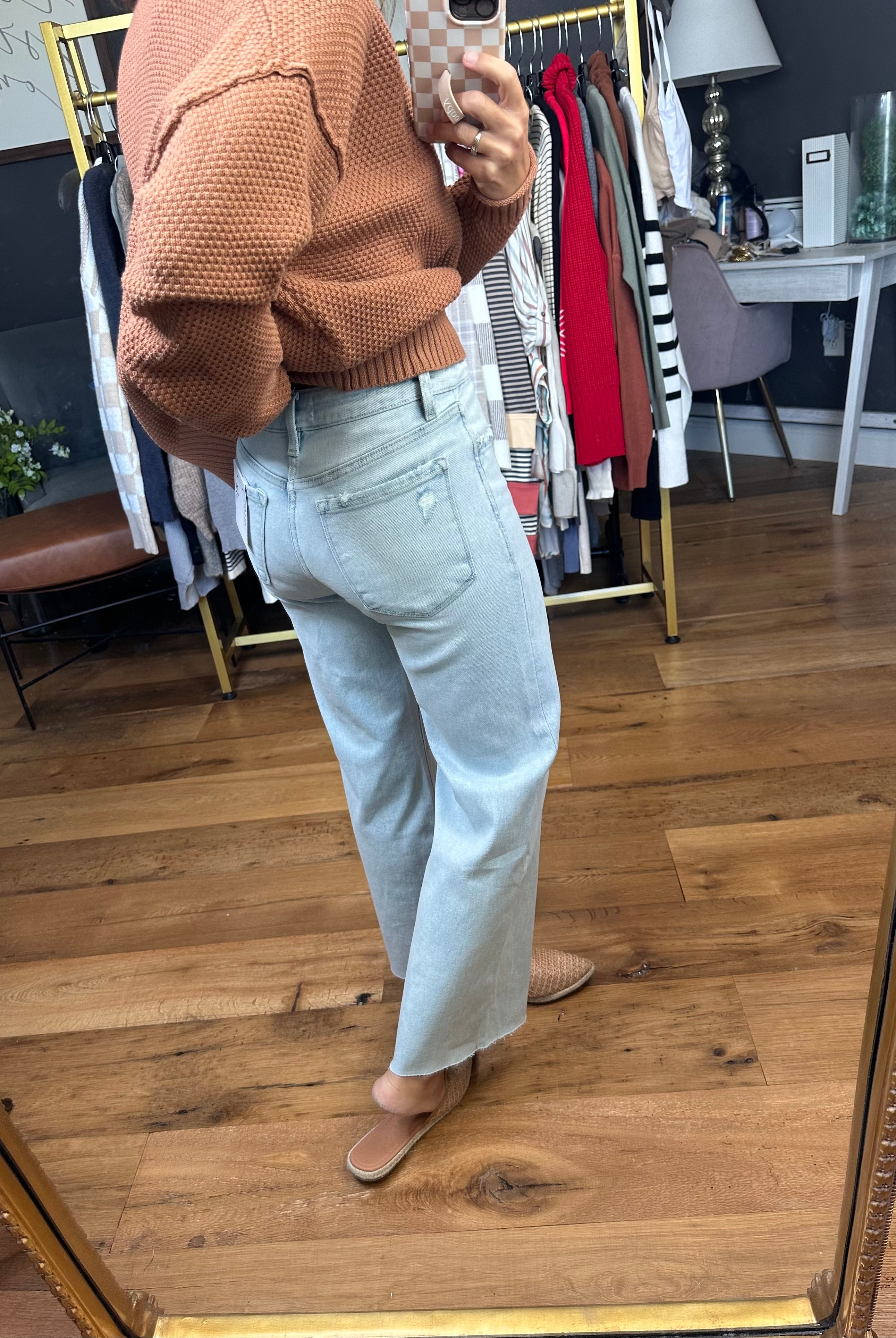 Taylor Mid-Rise Wide Leg Crop with Stretch and Raw Hem-Vervet-Anna Kaytes Boutique, Women's Fashion Boutique in Grinnell, Iowa