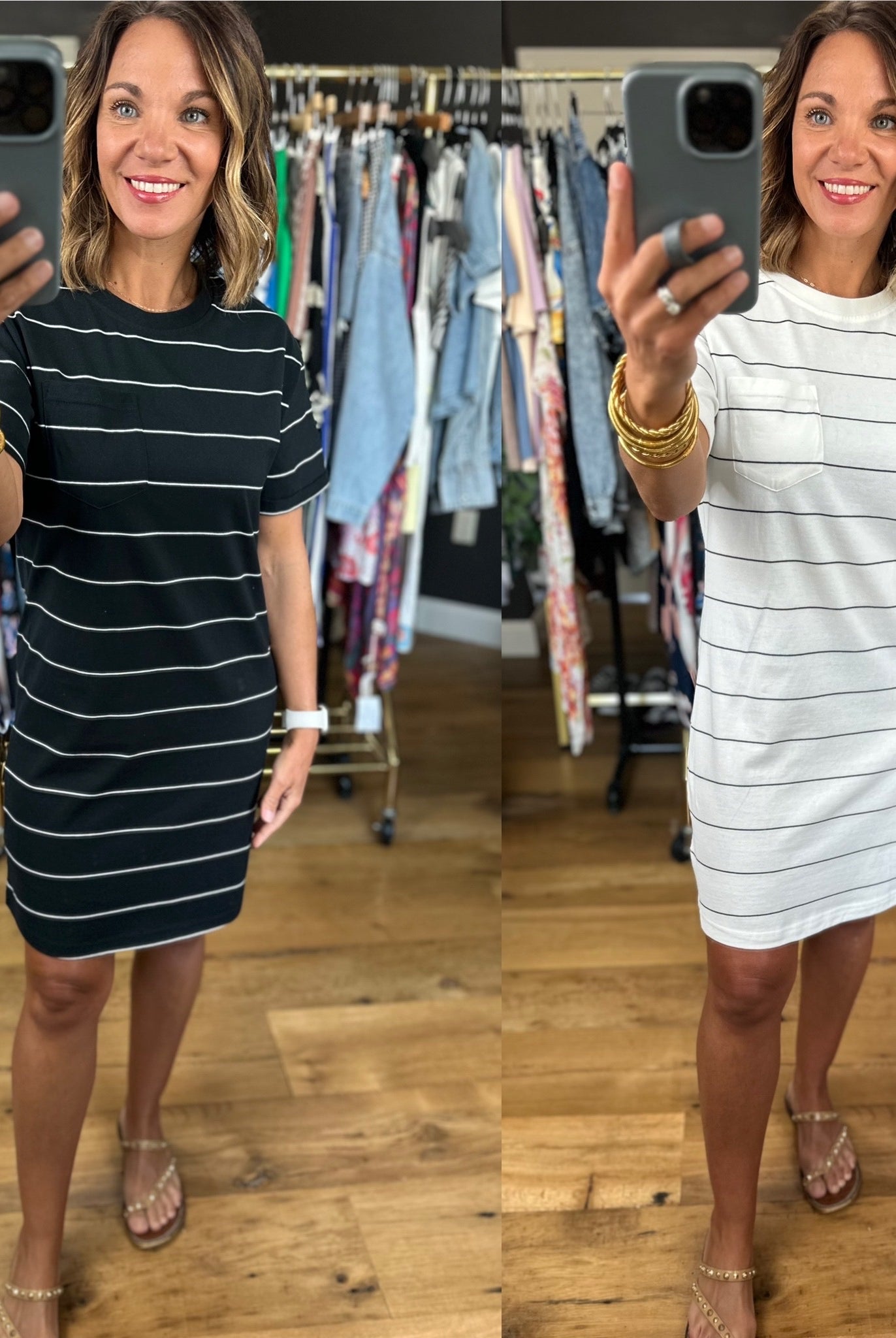 The Kick Back Striped Pocket T-Shirt Dress-Dresses-Thread & Supply-Anna Kaytes Boutique, Women's Fashion Boutique in Grinnell, Iowa