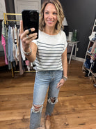 Namely Nautical Short Sleeve Striped Sweater - Ivory/Navy-Sweaters-Staccato 54520-Anna Kaytes Boutique, Women's Fashion Boutique in Grinnell, Iowa