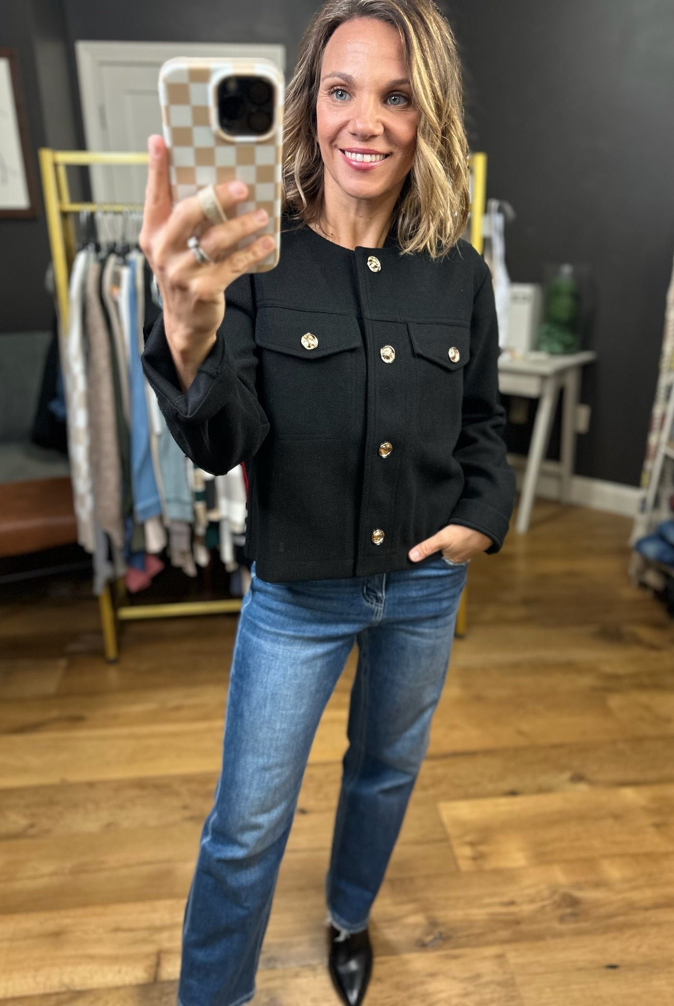 Moment In Time Button-Detail Jacket - Black-Entro-Anna Kaytes Boutique, Women's Fashion Boutique in Grinnell, Iowa