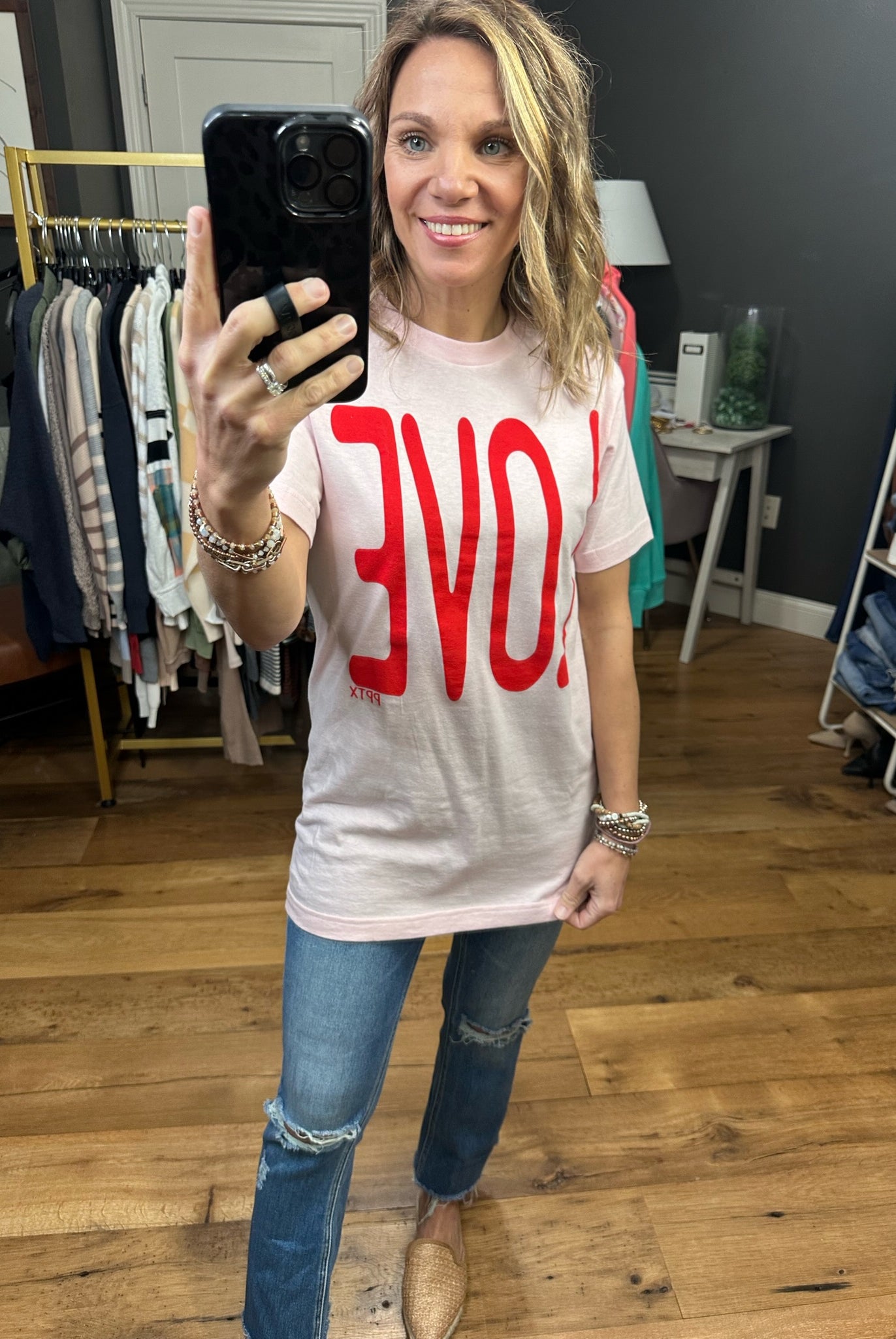 LOVE You More Graphic Tee - Pale Pink/Red-Graphic Tees-Prickly Pear Texas-Anna Kaytes Boutique, Women's Fashion Boutique in Grinnell, Iowa