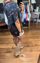 Walking Among the Wildflowers Dark Teal Flowy Top-Short Sleeves-LesAmisT1502D-Anna Kaytes Boutique, Women's Fashion Boutique in Grinnell, Iowa