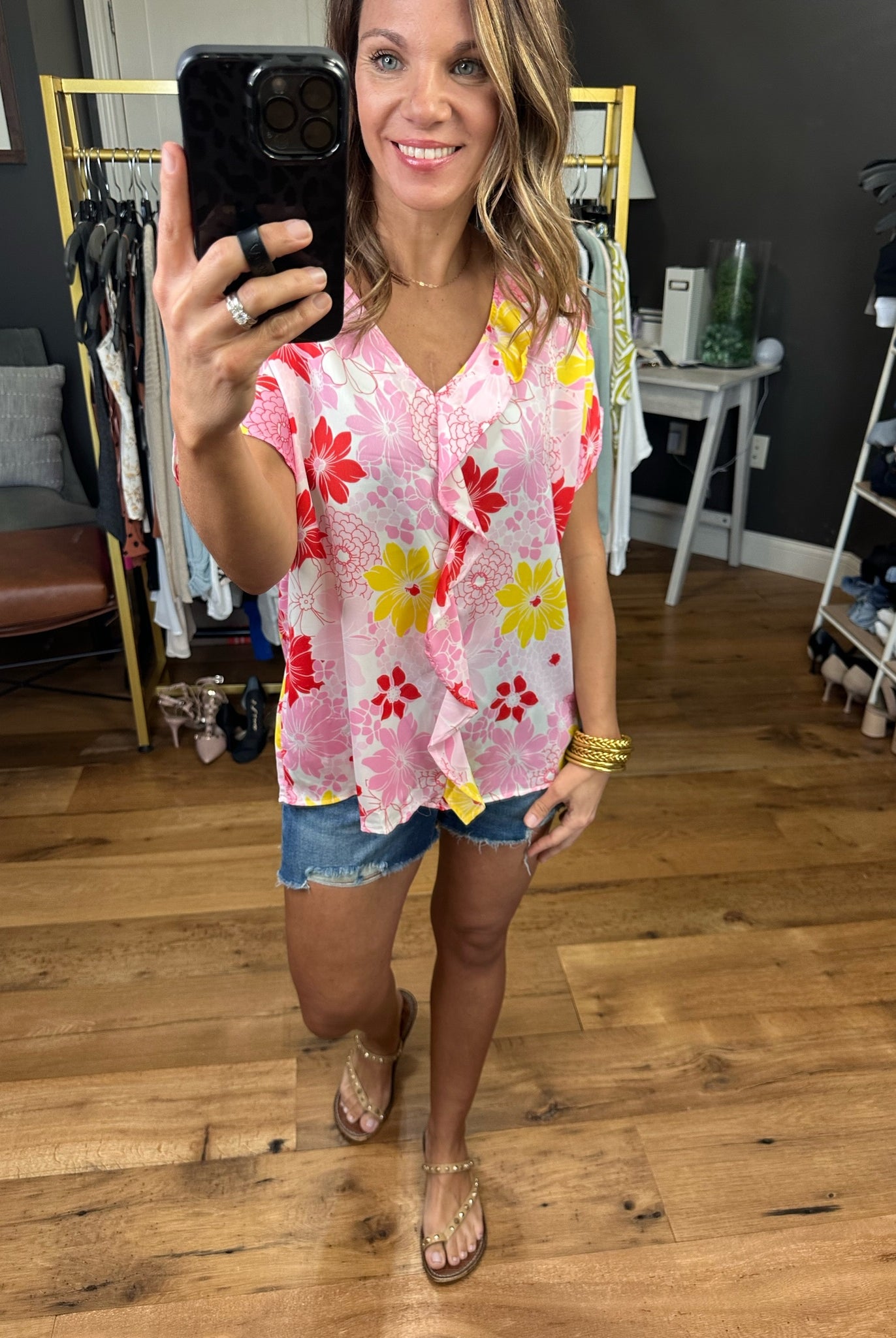 Feeling Bold Floral Top With Flutter Detail - Multiple Options-Short Sleeves-Entro 7002-Anna Kaytes Boutique, Women's Fashion Boutique in Grinnell, Iowa