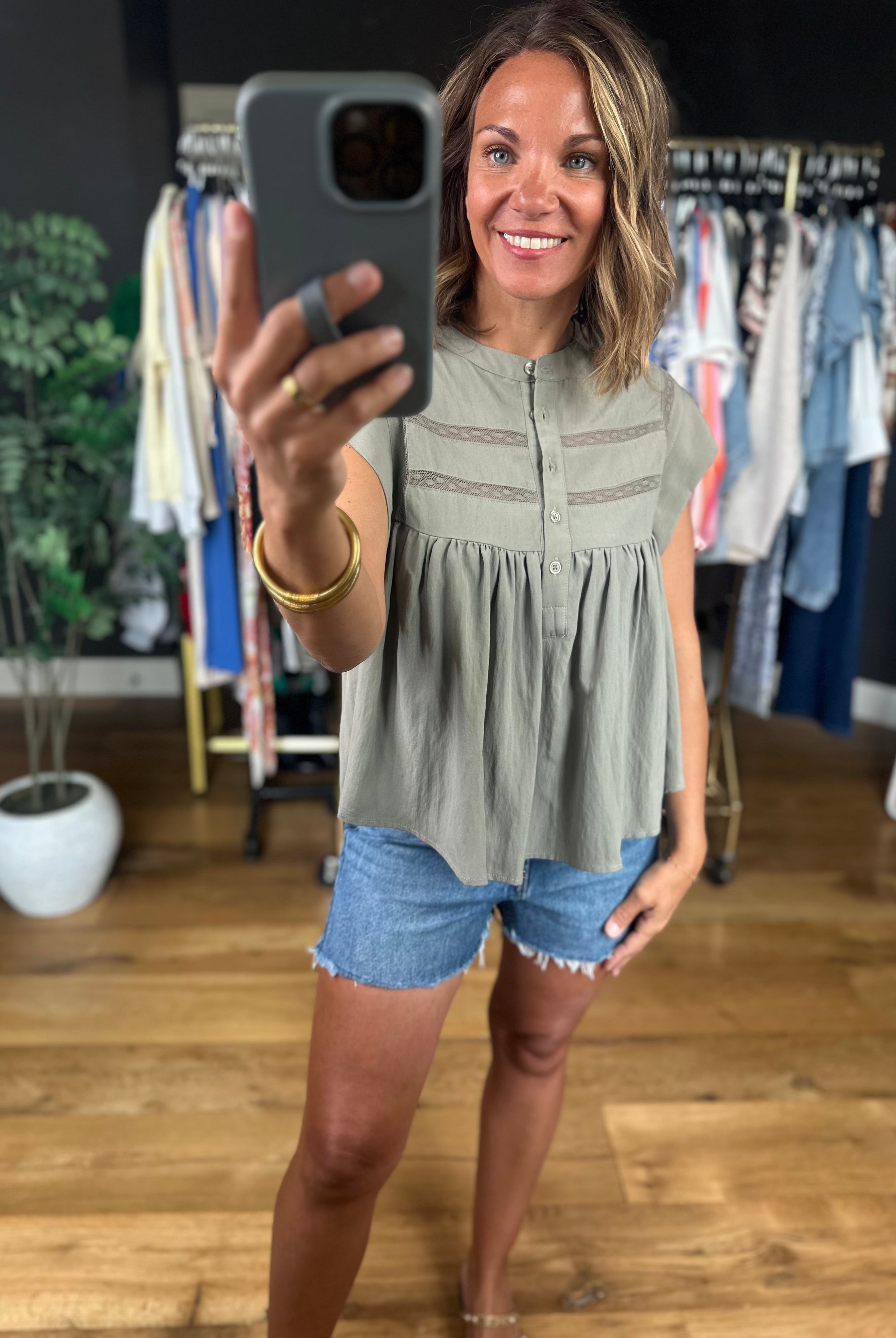 Keep The Peace Eyelet Detail Top-Short Sleeves-She & Sky-Anna Kaytes Boutique, Women's Fashion Boutique in Grinnell, Iowa