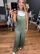 Always Listening Wide-Leg Jumpsuit - Olive-Jumpsuits-Wishlist WL22-7147-Anna Kaytes Boutique, Women's Fashion Boutique in Grinnell, Iowa