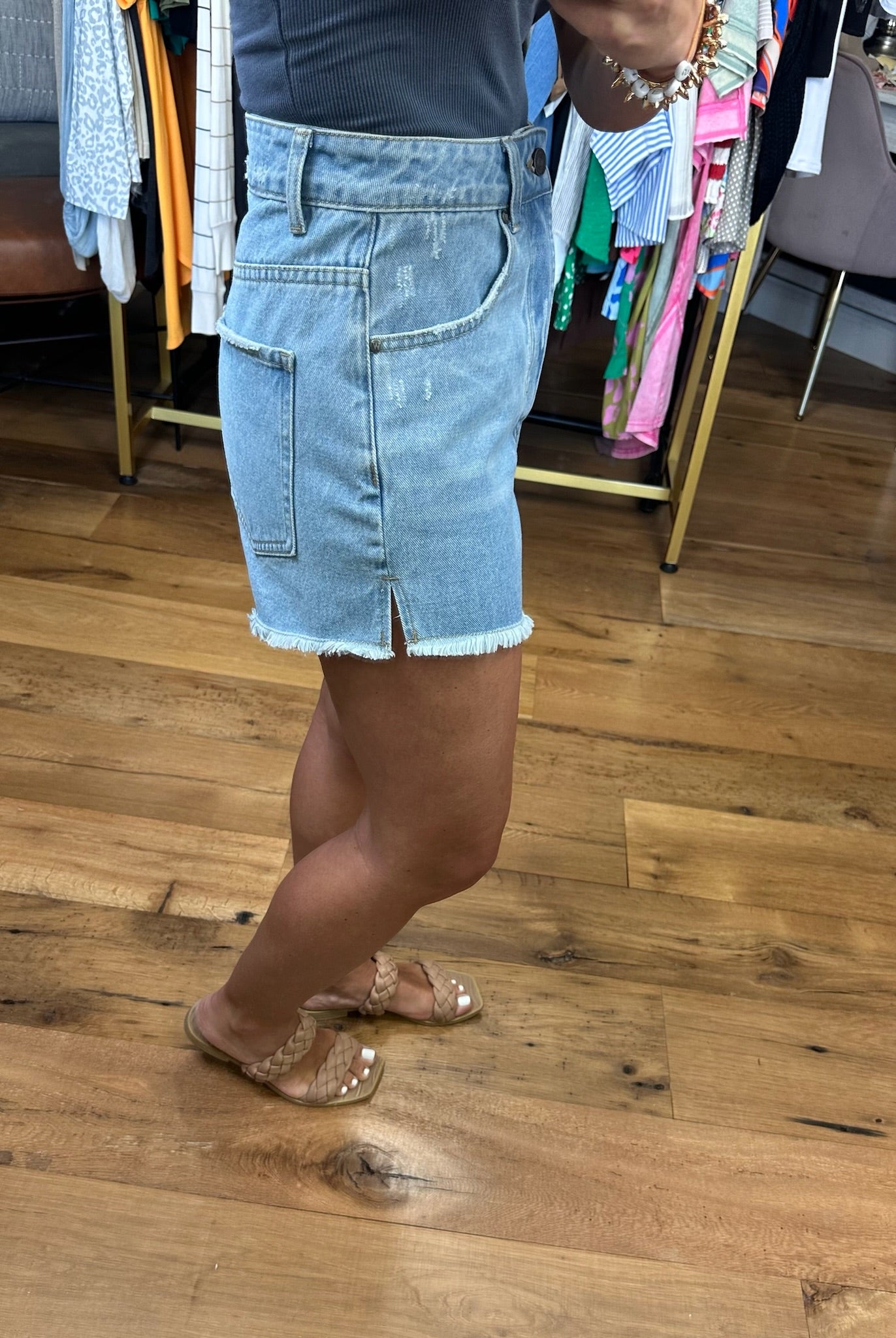 No Matter What Denim Short-Sleeveless-Wishlist-Anna Kaytes Boutique, Women's Fashion Boutique in Grinnell, Iowa