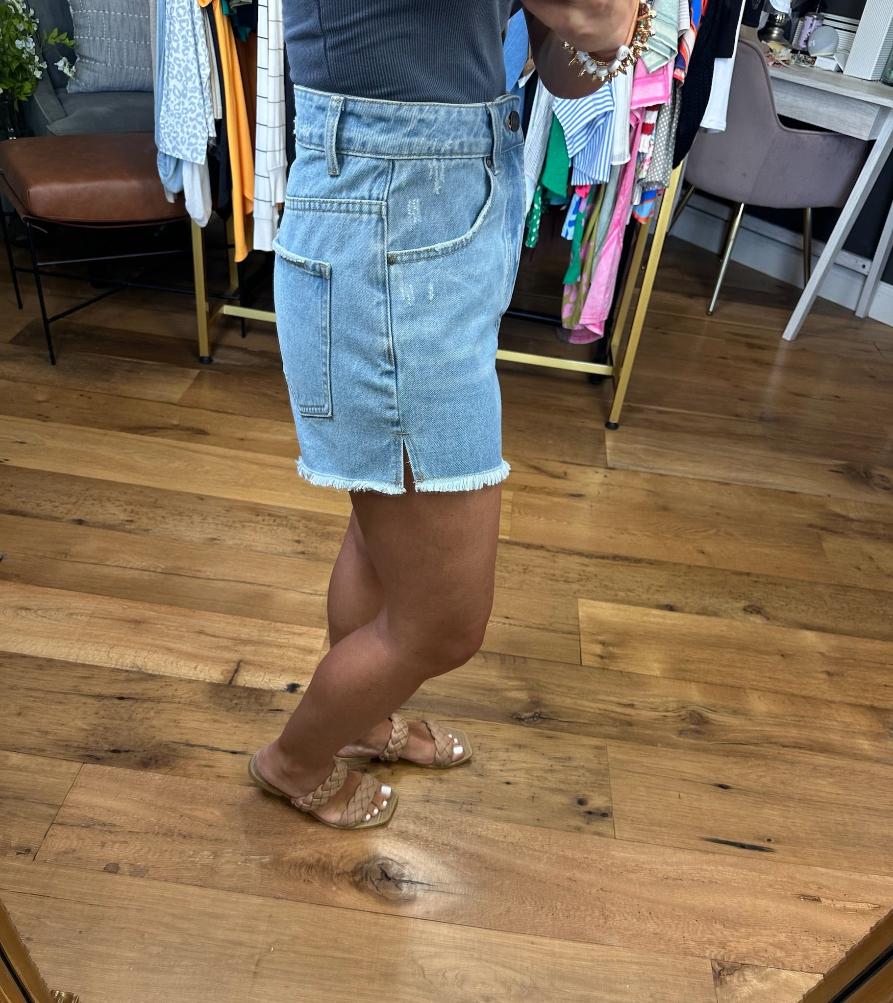 No Matter What Denim Short-Sleeveless-Wishlist-Anna Kaytes Boutique, Women's Fashion Boutique in Grinnell, Iowa