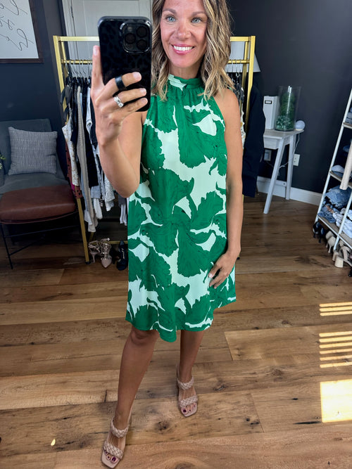 Party in Paradise Mock-Neck Dress - Green Multi-First Love D12565-Anna Kaytes Boutique, Women's Fashion Boutique in Grinnell, Iowa