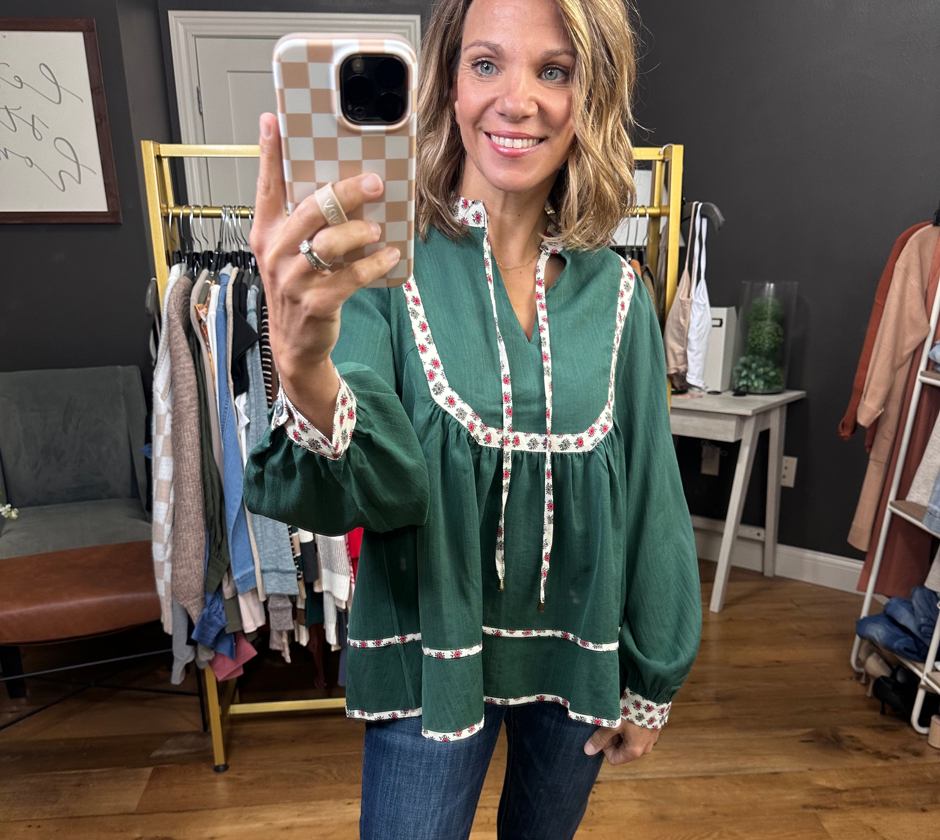 Grace Long sleeve top with floral trim - multiple colors-Entro-Anna Kaytes Boutique, Women's Fashion Boutique in Grinnell, Iowa