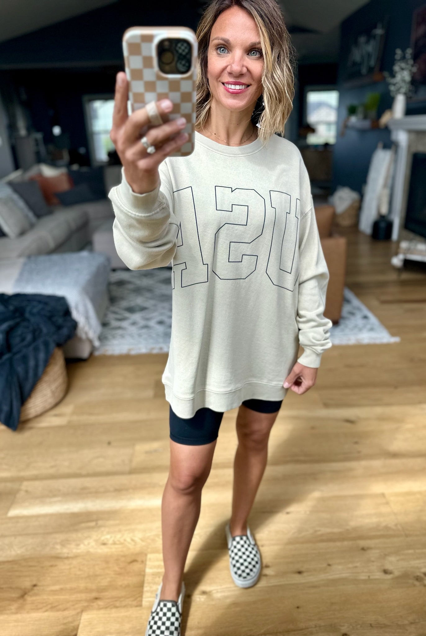 USA Oversized Crew - Natural-Tres Bien-Anna Kaytes Boutique, Women's Fashion Boutique in Grinnell, Iowa