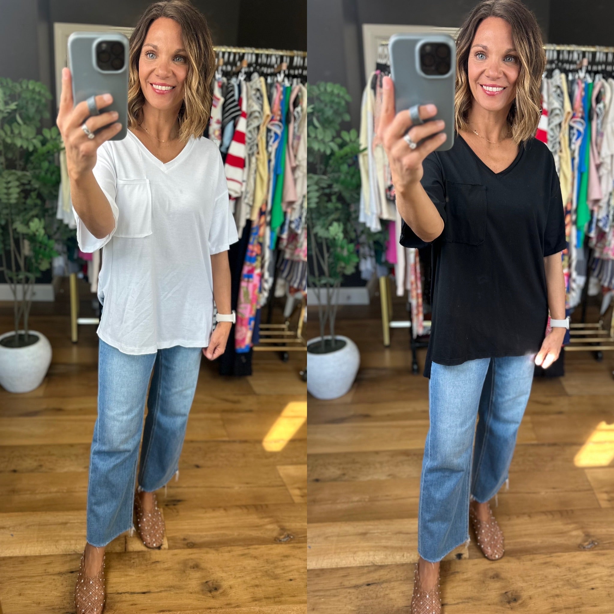 What We Do Boyfriend V-Neck Tee-Short Sleeves-Zenana-Anna Kaytes Boutique, Women's Fashion Boutique in Grinnell, Iowa