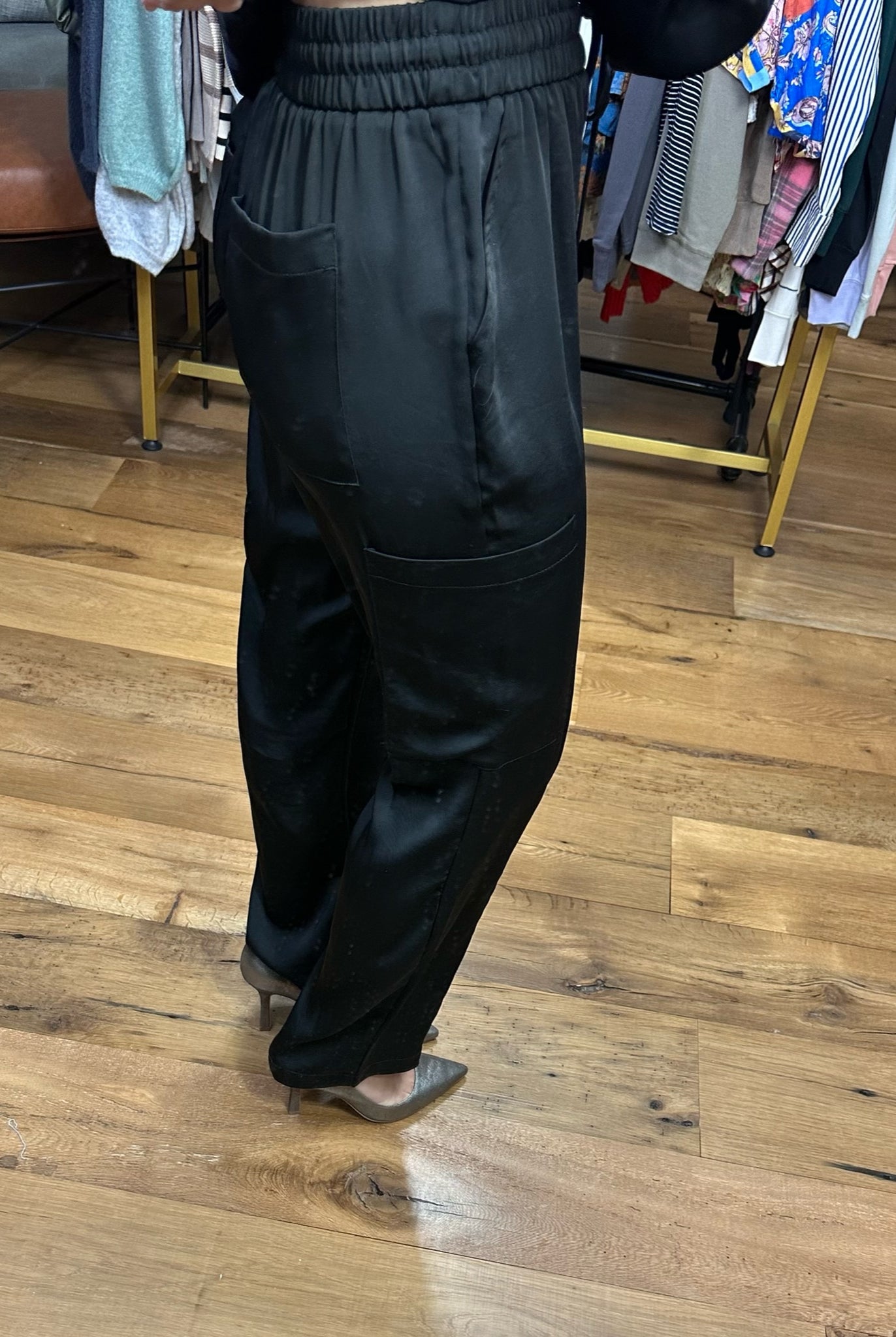 Go My Way Satin High-Waisted Pant - Black-Pants-Skies Are Blue 74145-Anna Kaytes Boutique, Women's Fashion Boutique in Grinnell, Iowa