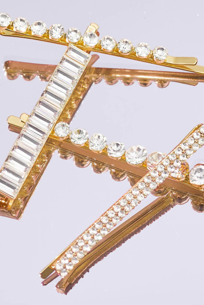 Metal Rhinestone Assorted Bobby Pins 4pc Set - Gold-KITSCH-Anna Kaytes Boutique, Women's Fashion Boutique in Grinnell, Iowa