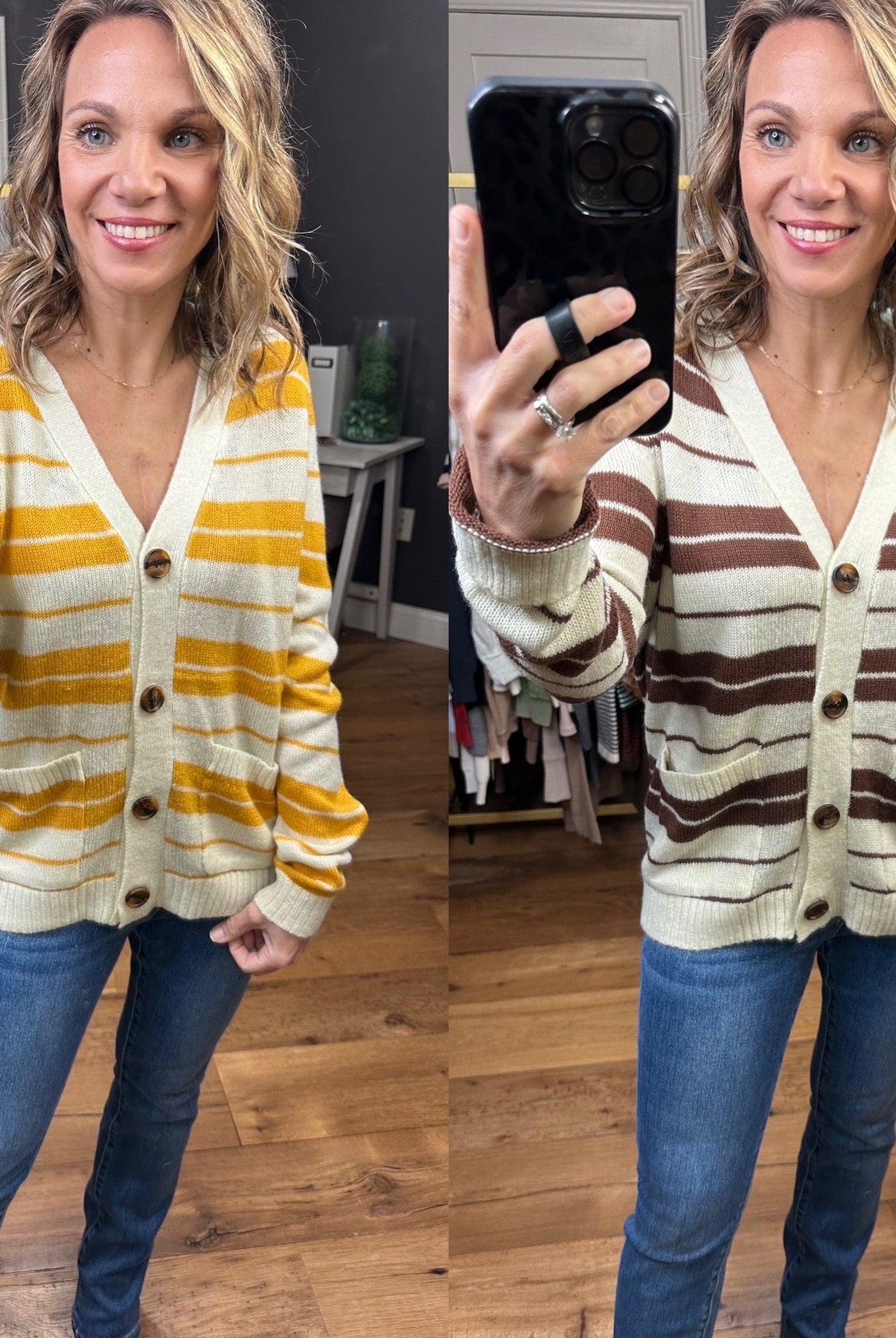 Least Bit Curious Striped Button Cardigan - Multiple Options-Cardigans-Staccato 54364-Anna Kaytes Boutique, Women's Fashion Boutique in Grinnell, Iowa