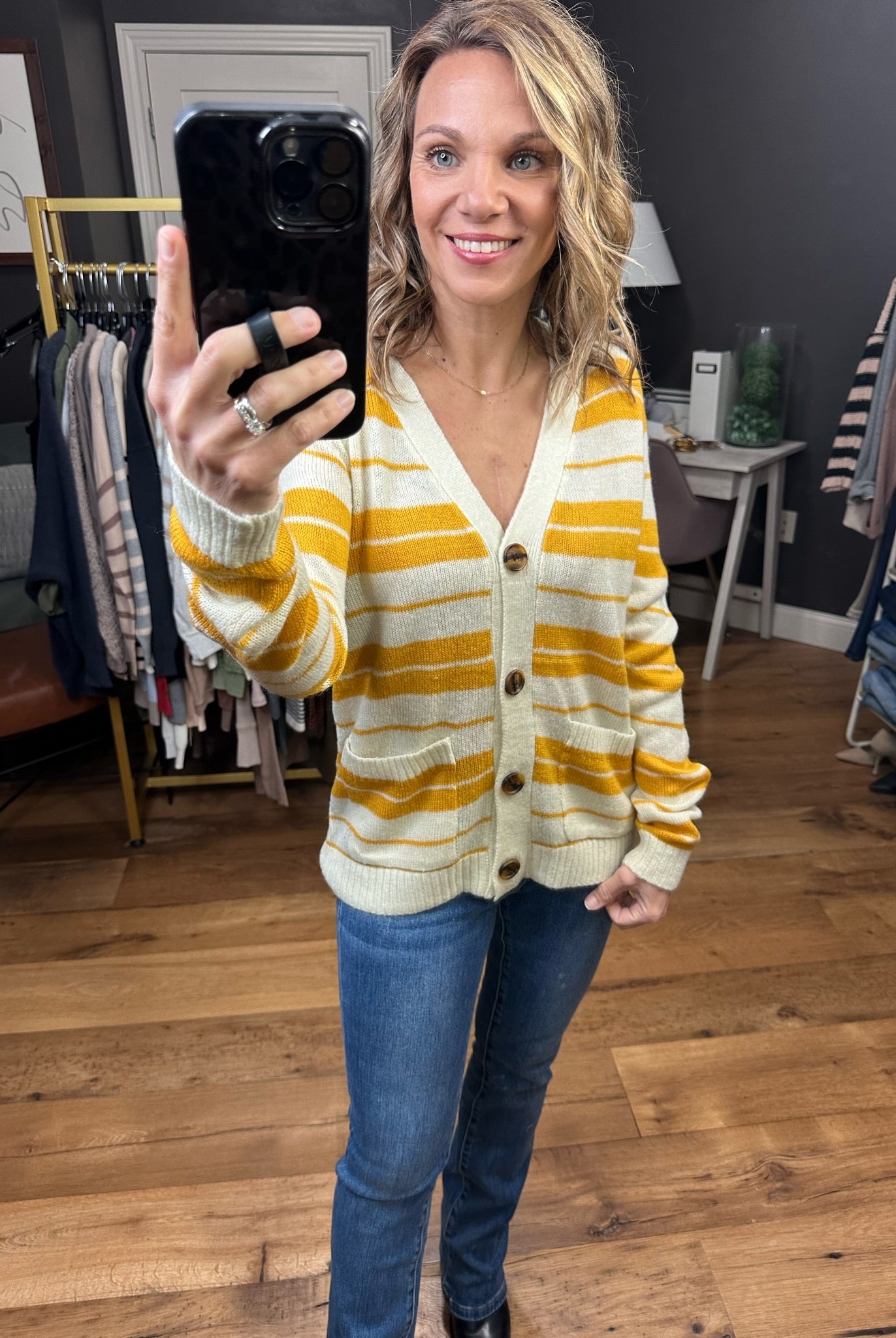 Least Bit Curious Striped Button Cardigan - Multiple Options-Cardigans-Staccato 54364-Anna Kaytes Boutique, Women's Fashion Boutique in Grinnell, Iowa