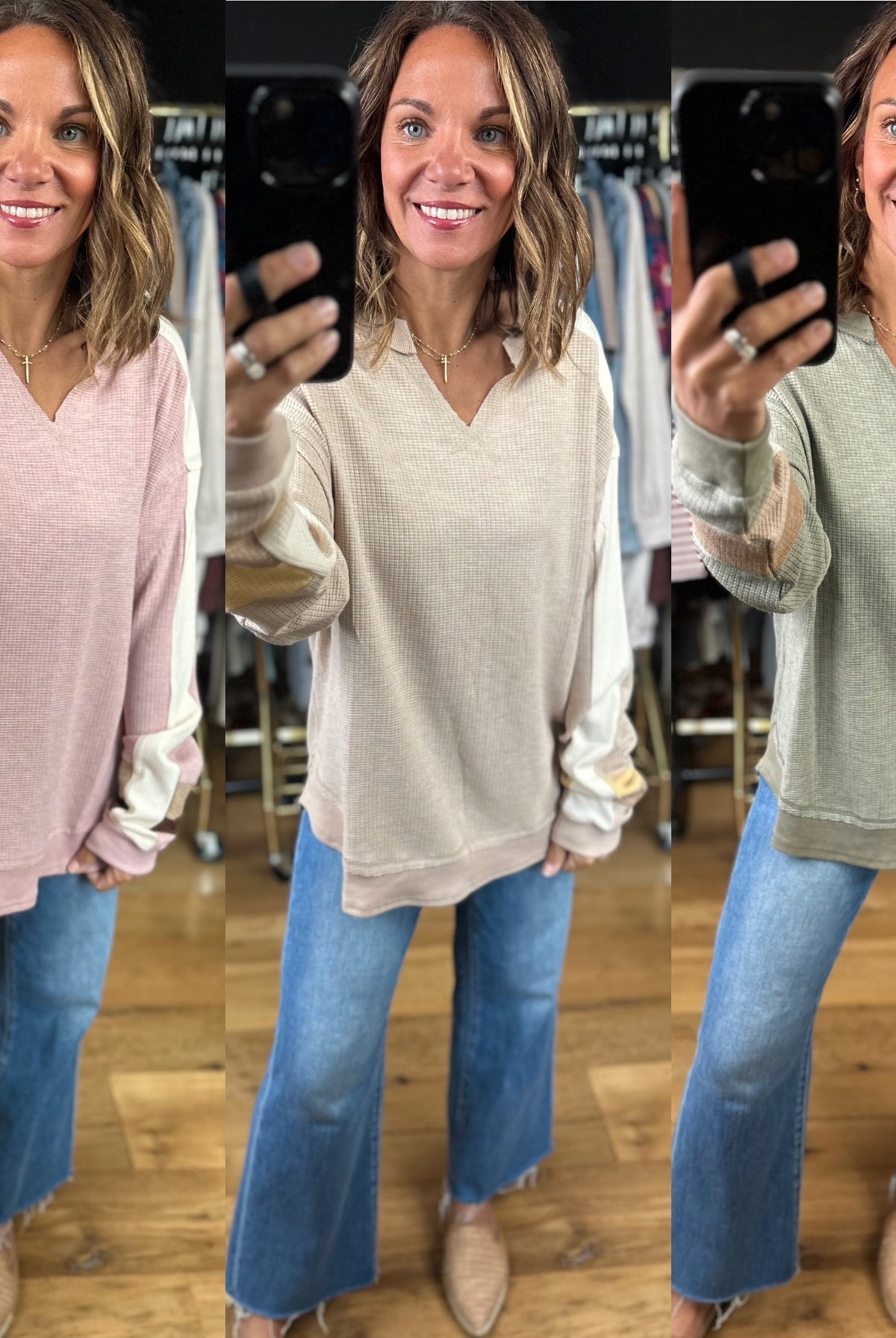 Catching Feelings V-Neck Waffle Top-Long Sleeves-Very J-Anna Kaytes Boutique, Women's Fashion Boutique in Grinnell, Iowa