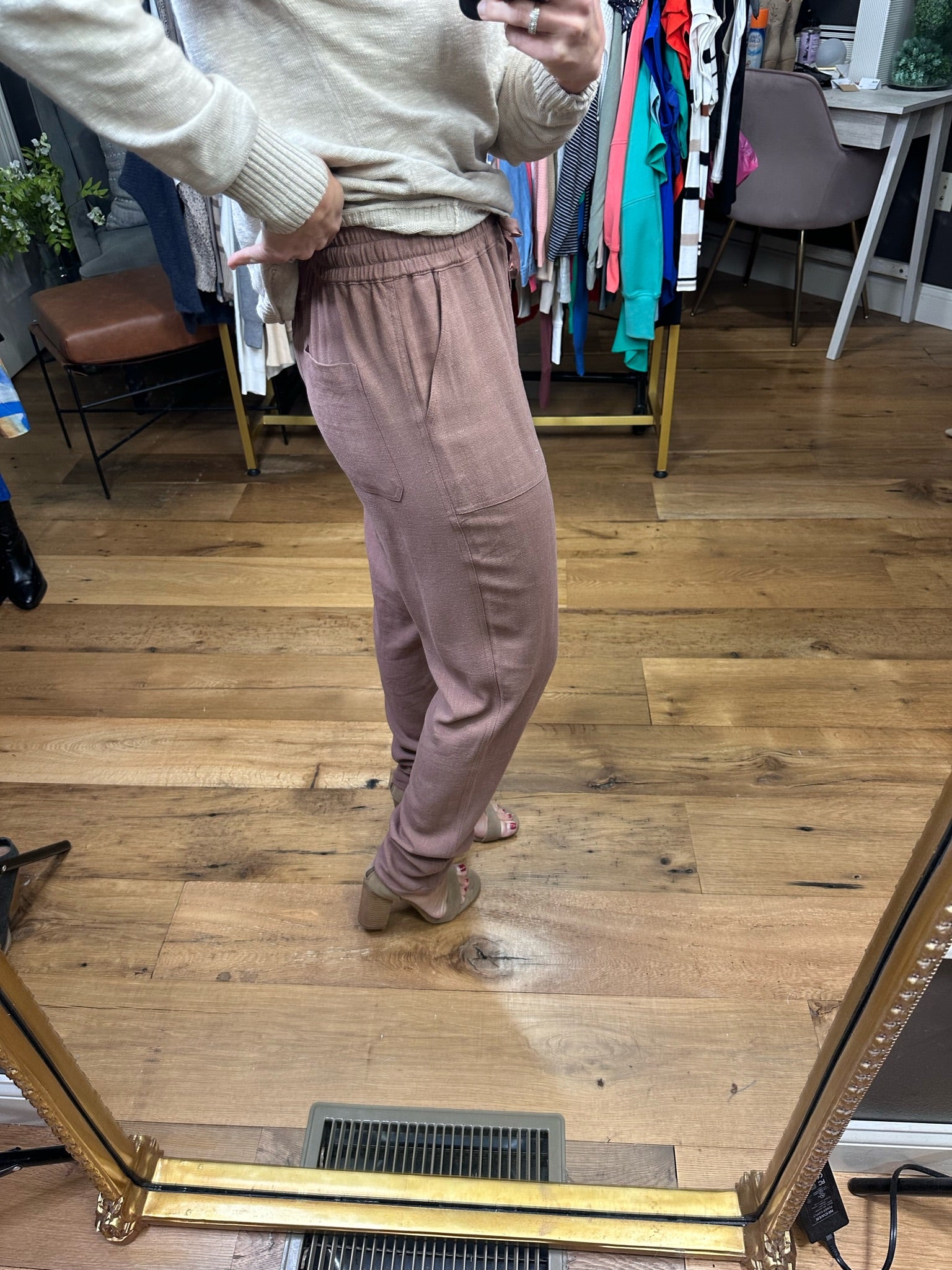 The Kenna Linen Drawstring Jogger - Clay-Joggers-Be Cool 42519-Anna Kaytes Boutique, Women's Fashion Boutique in Grinnell, Iowa