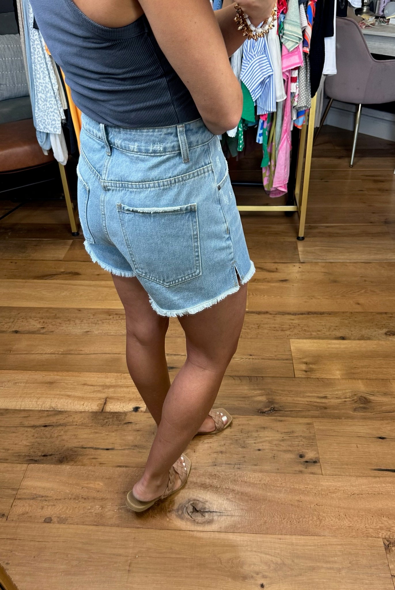 No Matter What Denim Short-Sleeveless-Wishlist-Anna Kaytes Boutique, Women's Fashion Boutique in Grinnell, Iowa
