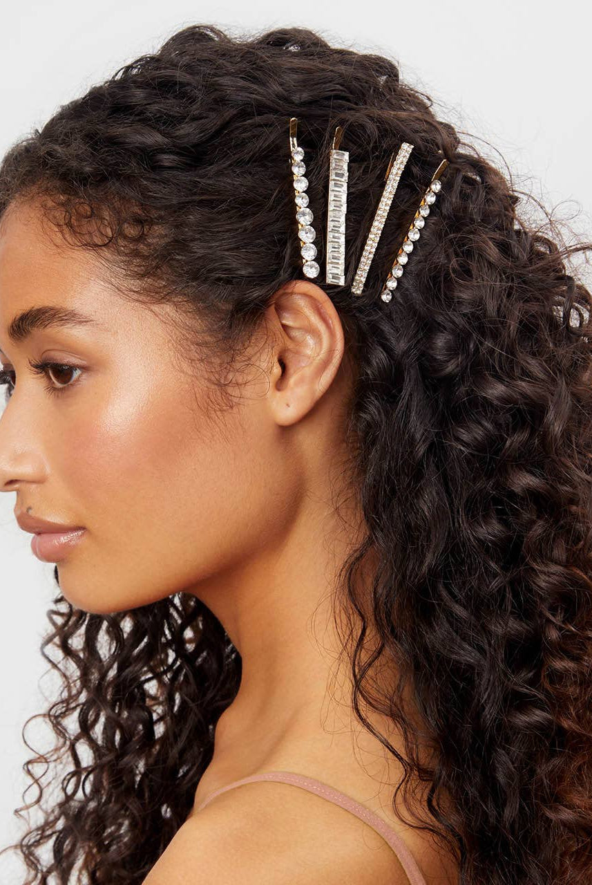 Metal Rhinestone Assorted Bobby Pins 4pc Set - Gold-KITSCH-Anna Kaytes Boutique, Women's Fashion Boutique in Grinnell, Iowa