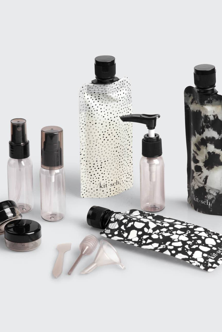 Refillable Ultimate Travel 11pc Set - Black & Ivory-KITSCH-Anna Kaytes Boutique, Women's Fashion Boutique in Grinnell, Iowa