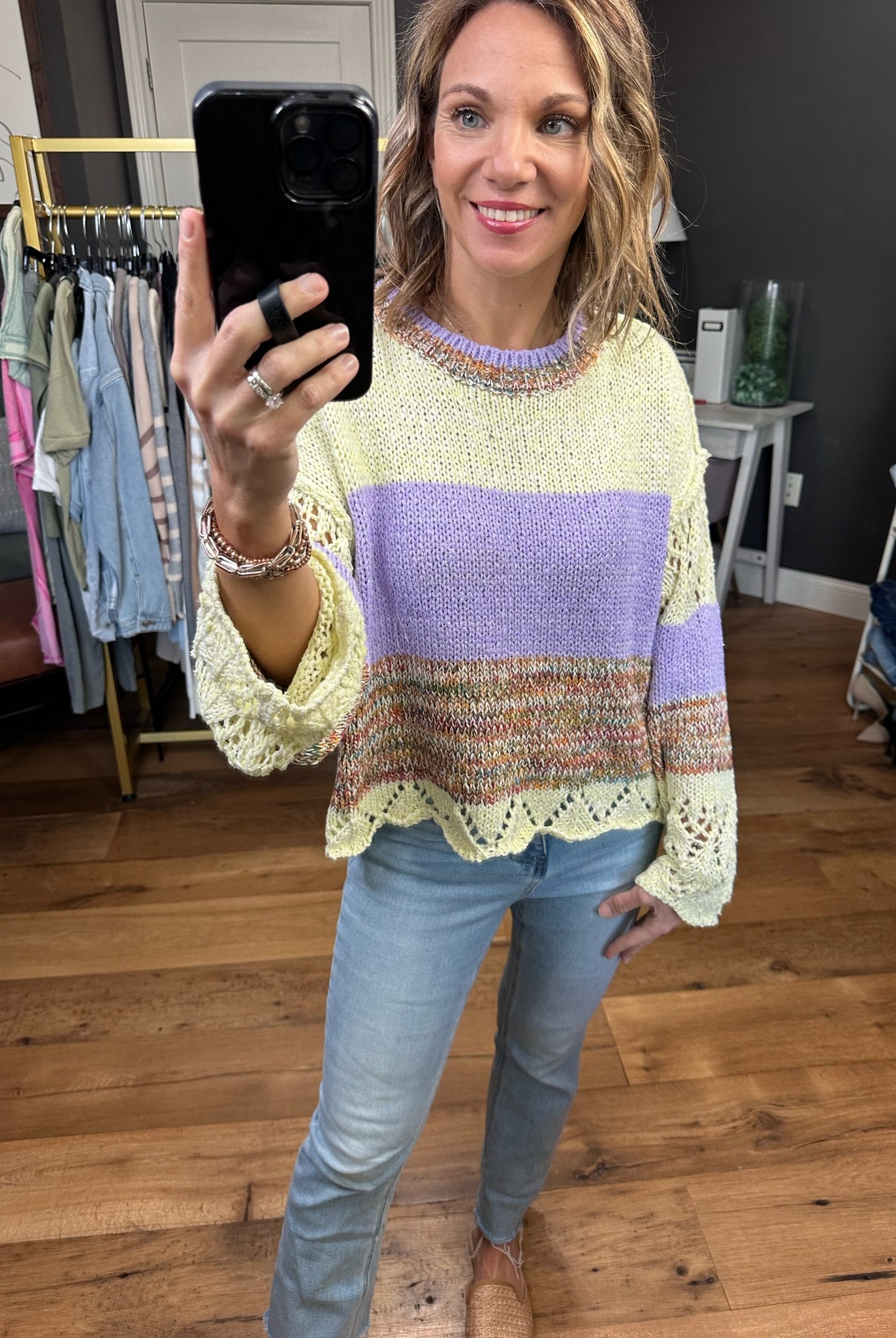 Heaven Sent Crochet Hem Knit Sweater - Lavender-Sweaters-Entro T21715-Anna Kaytes Boutique, Women's Fashion Boutique in Grinnell, Iowa