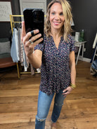 In The Best Way Flutter Sleeve Patterned Top - Navy-Short Sleeves-Skies ArE Blue 45306-Anna Kaytes Boutique, Women's Fashion Boutique in Grinnell, Iowa