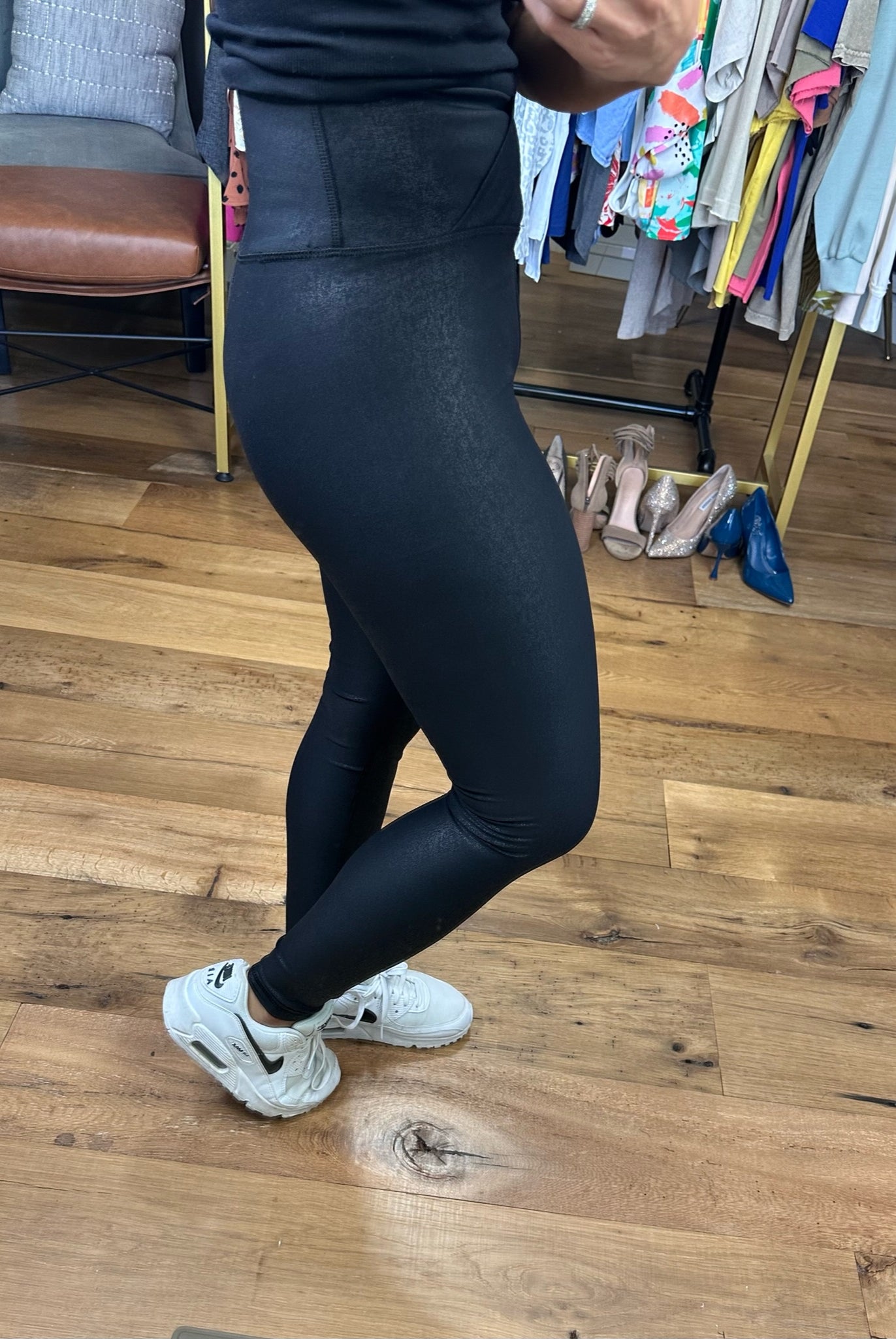 Full Feature Crossover Foiled Leggings - Black-Leggings-Mono B BP633-Anna Kaytes Boutique, Women's Fashion Boutique in Grinnell, Iowa