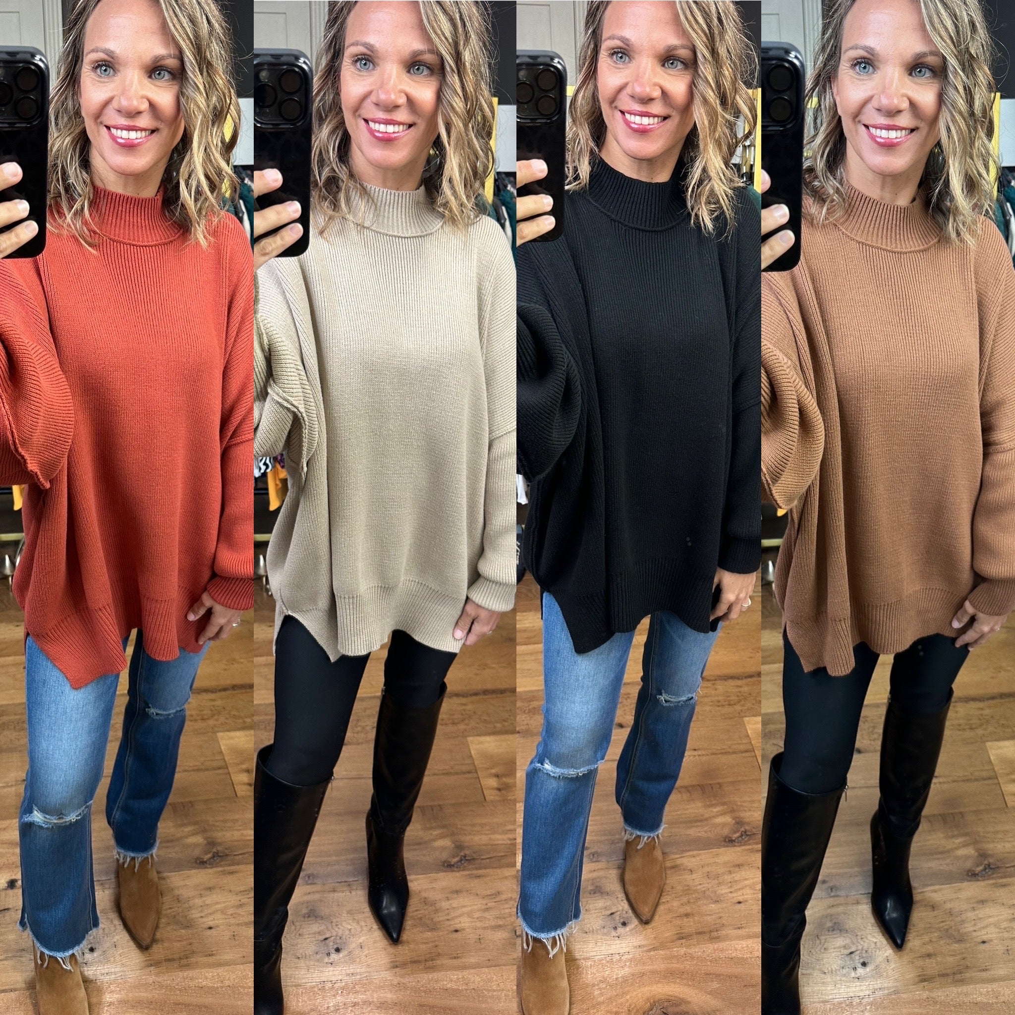 The Jaymes Mockneck Oversized Side Slit Exposed Seam Sweater