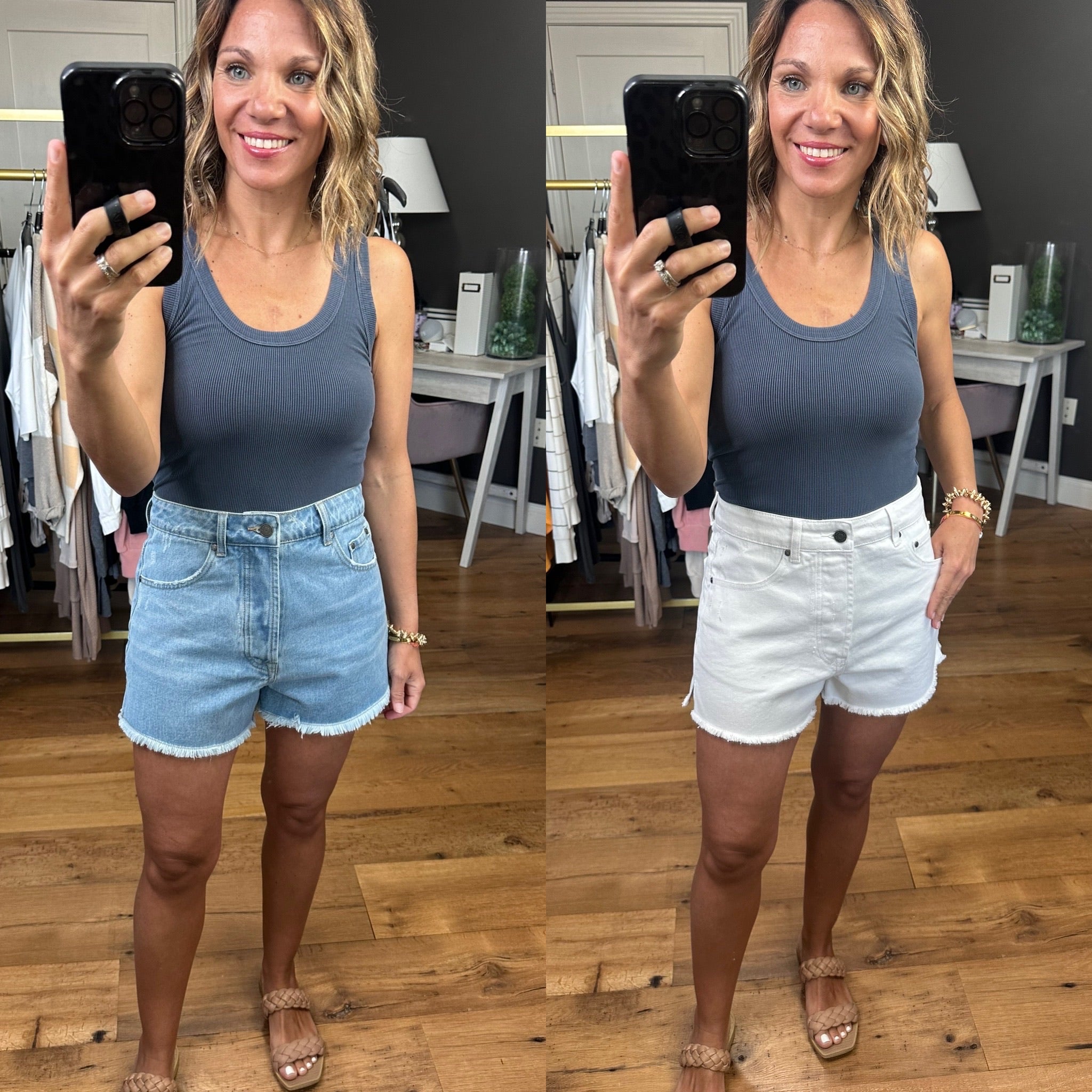No Matter What Denim Short-Sleeveless-Wishlist-Anna Kaytes Boutique, Women's Fashion Boutique in Grinnell, Iowa