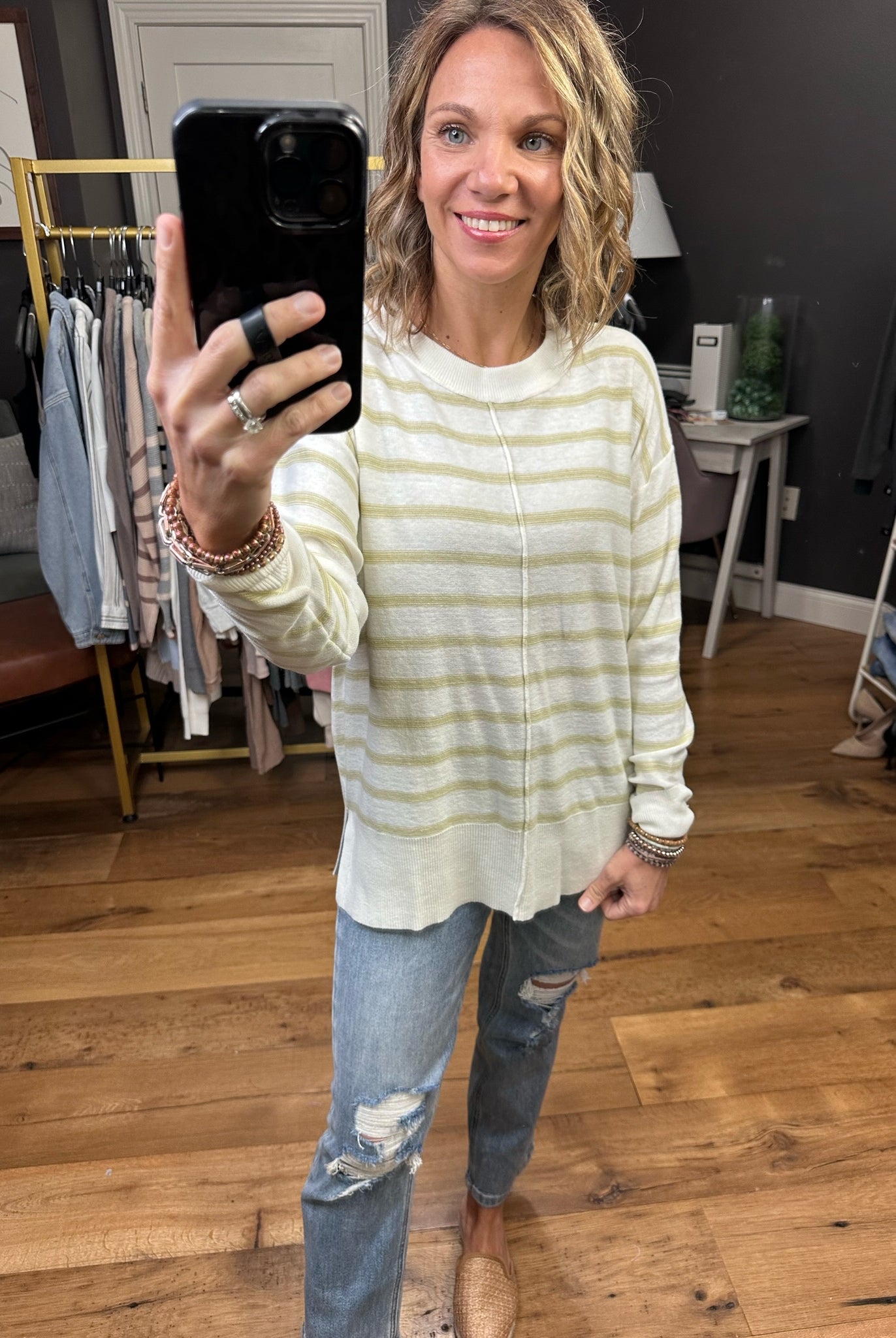 On The Verge Lightweight Striped Sweater - Sage-Sweaters-Be Cool 64039-Anna Kaytes Boutique, Women's Fashion Boutique in Grinnell, Iowa