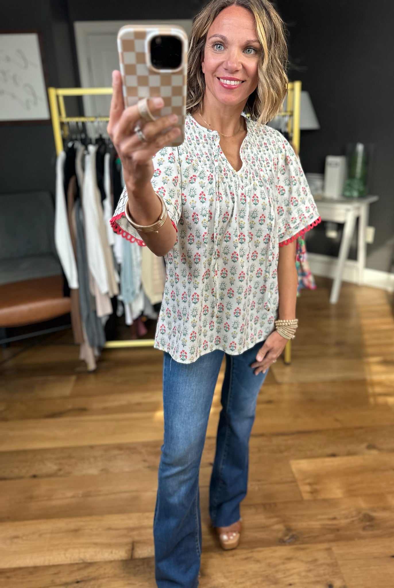 Moving Through Patterned Top - Coral-Entro-Anna Kaytes Boutique, Women's Fashion Boutique in Grinnell, Iowa