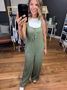 Always Listening Wide-Leg Jumpsuit - Olive-Jumpsuits-Wishlist WL22-7147-Anna Kaytes Boutique, Women's Fashion Boutique in Grinnell, Iowa