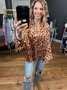 Clock Is Ticking Patterned Balloon Sleeve Top - Brown Multi-Long Sleeves-Skies Are Blue 43636-Anna Kaytes Boutique, Women's Fashion Boutique in Grinnell, Iowa