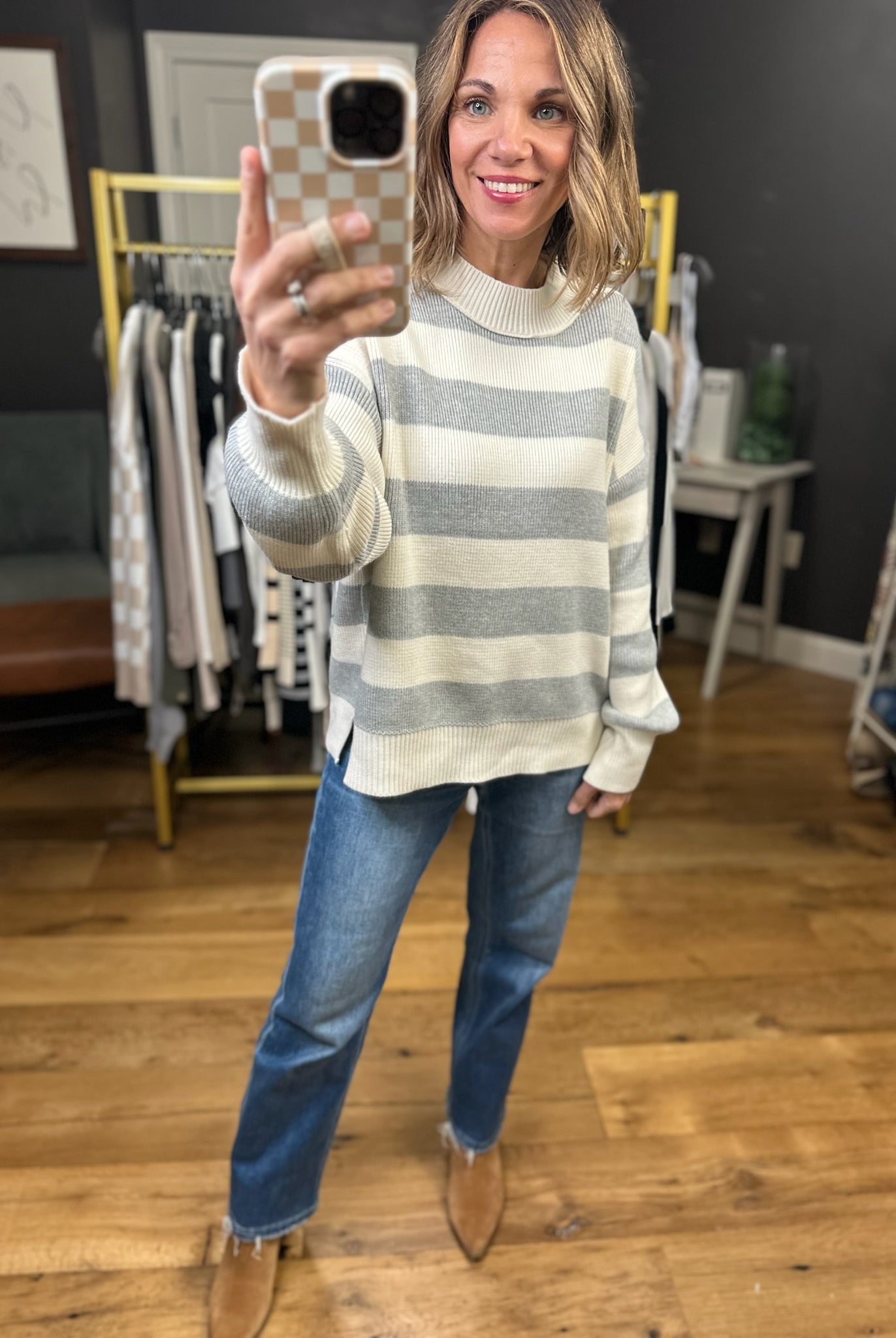 Good Days Striped Sweater - Heather Grey-Be Cool-Anna Kaytes Boutique, Women's Fashion Boutique in Grinnell, Iowa