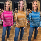 Latest News Striped Lightweight Crewneck Sweater - Multiple Options-Staccato-Anna Kaytes Boutique, Women's Fashion Boutique in Grinnell, Iowa
