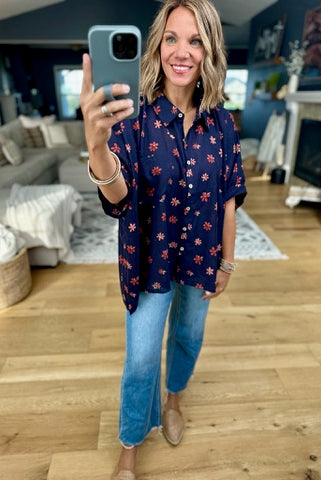 How Fall Feels Floral Oversized Button Down Top-Easel-Anna Kaytes Boutique, Women's Fashion Boutique in Grinnell, Iowa