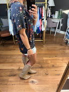 Walking Among the Wildflowers Dark Teal Flowy Top-Short Sleeves-LesAmisT1502D-Anna Kaytes Boutique, Women's Fashion Boutique in Grinnell, Iowa