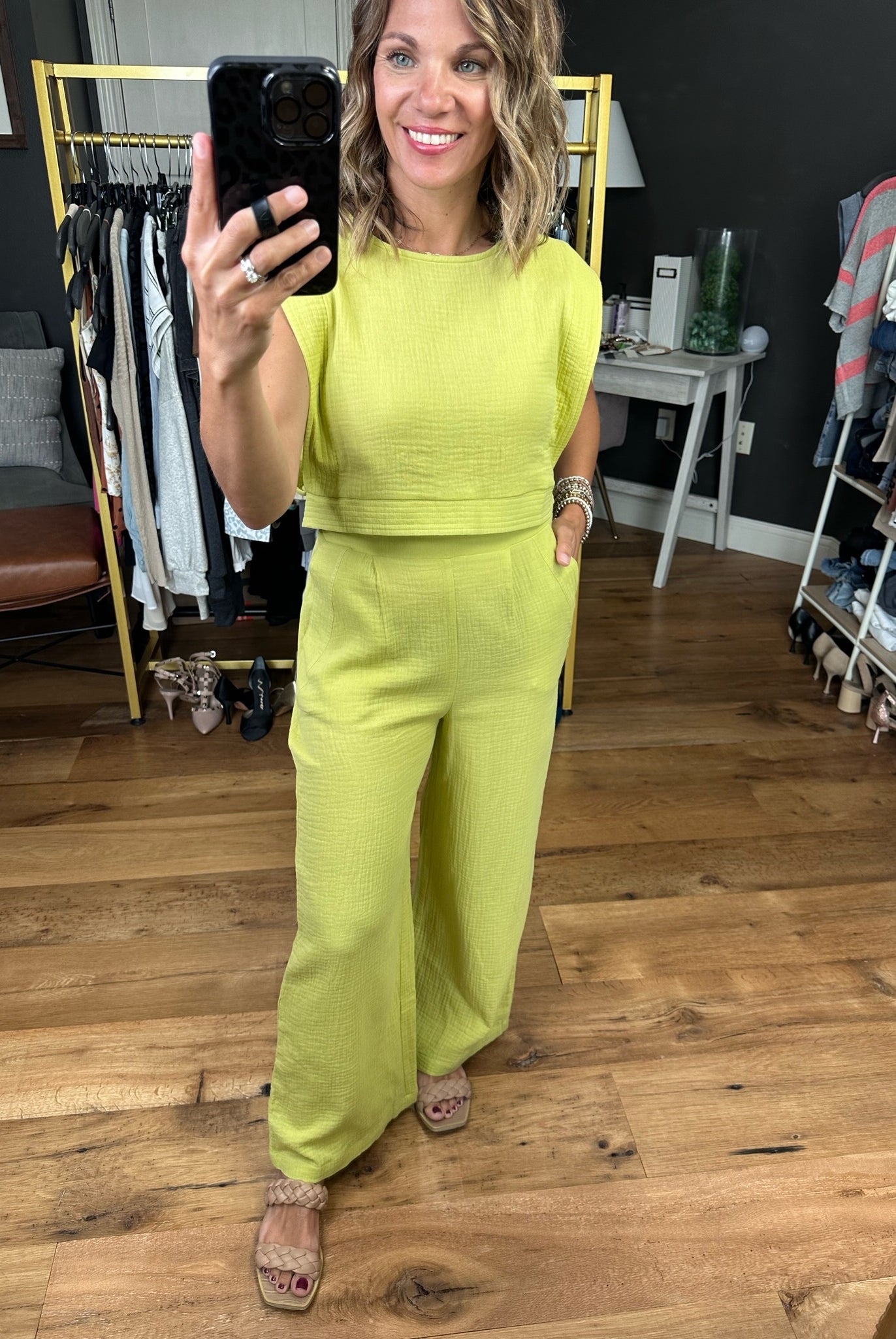 Rebuild Together Wide-Leg Pant With Crop Top - Lime-Two piece set-Very J VE60048top VE60048BOT-Anna Kaytes Boutique, Women's Fashion Boutique in Grinnell, Iowa