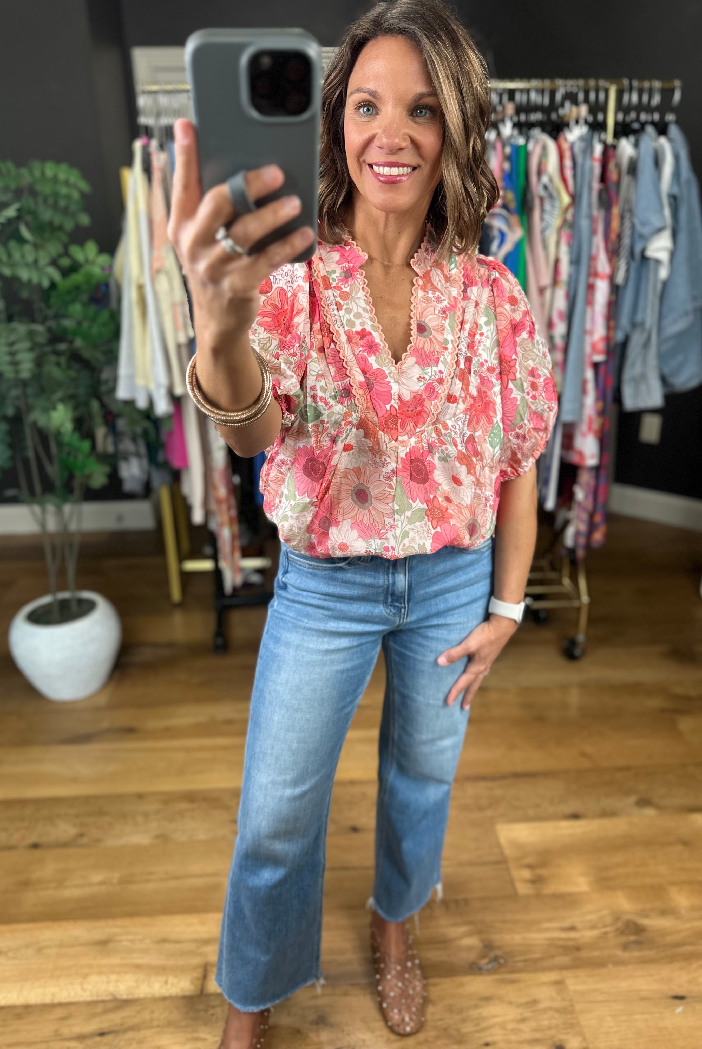 Colors In The Wind Floral Top-Short Sleeves-Umgee-Anna Kaytes Boutique, Women's Fashion Boutique in Grinnell, Iowa