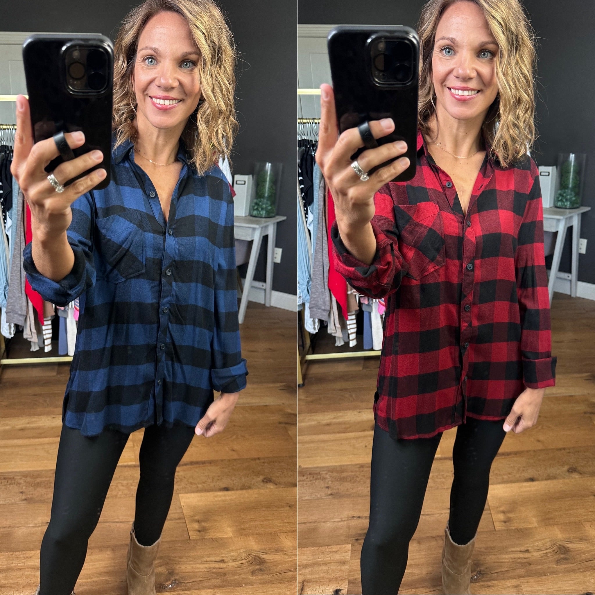 **Make you Miss Buffalo Plaid Button-Down Top - Multiple Options-Be Cool-Anna Kaytes Boutique, Women's Fashion Boutique in Grinnell, Iowa