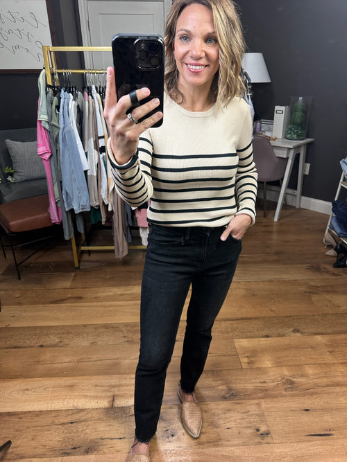 To Do So Striped Lightweight Sweater - Oatmeal