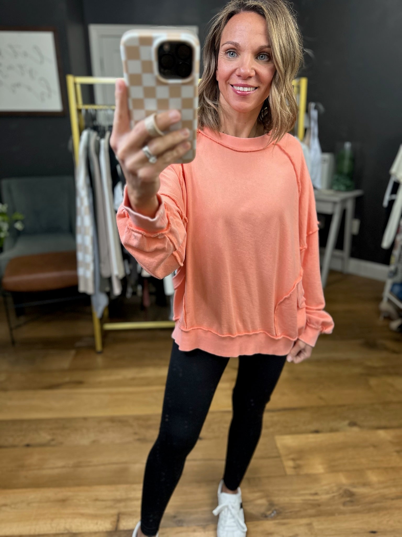 Dropping By Washed Pocket Crew-Easel-Anna Kaytes Boutique, Women's Fashion Boutique in Grinnell, Iowa