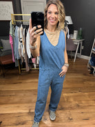 The Madison Denim Pocket Jumpsuit - Light Wash-Jumpsuits-Day & Moon DM1064-1-Anna Kaytes Boutique, Women's Fashion Boutique in Grinnell, Iowa