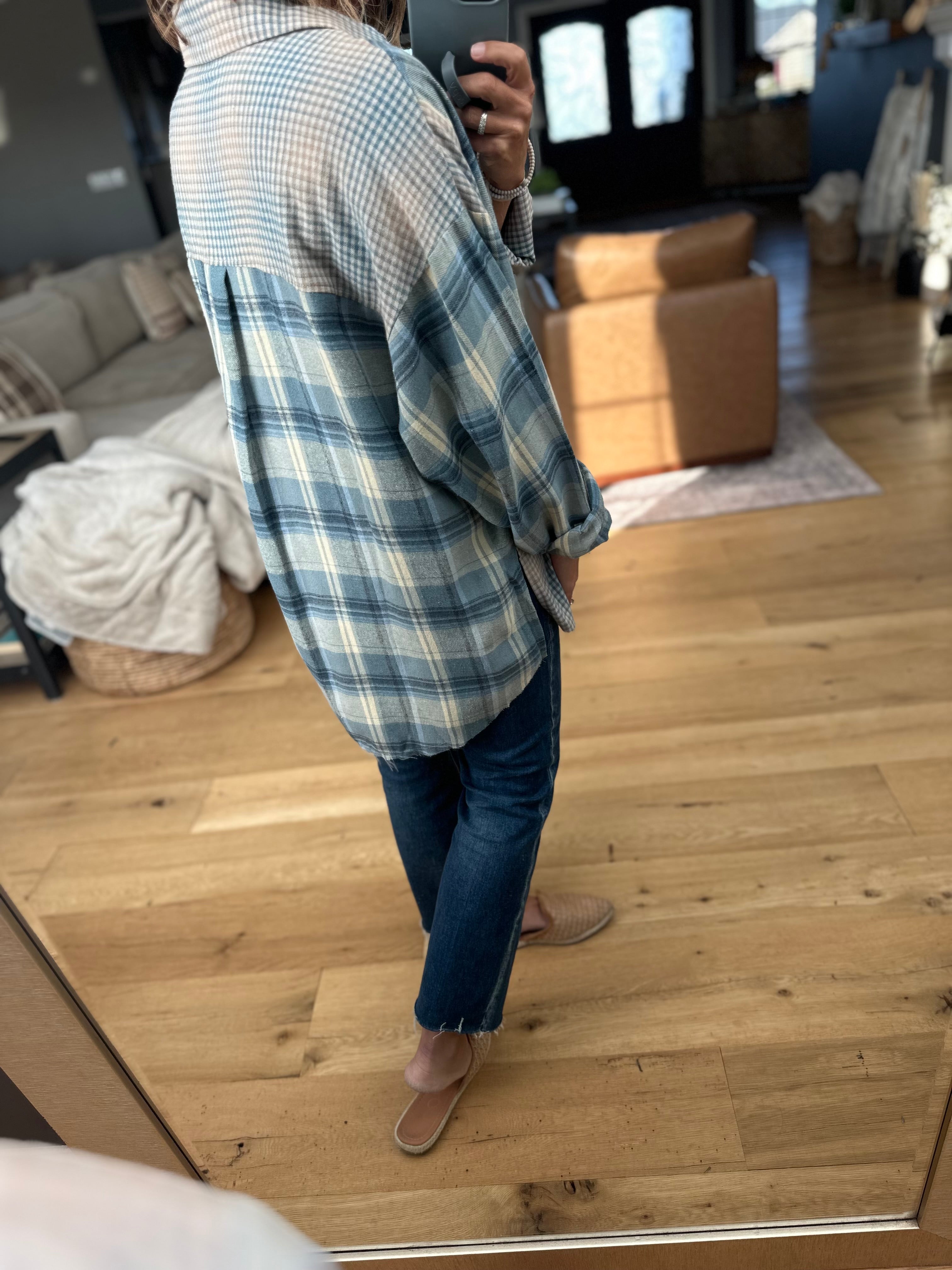 Casual Day Raw-Hem Boyfriend Flannel - BLUE-Aemi & Co-Anna Kaytes Boutique, Women's Fashion Boutique in Grinnell, Iowa