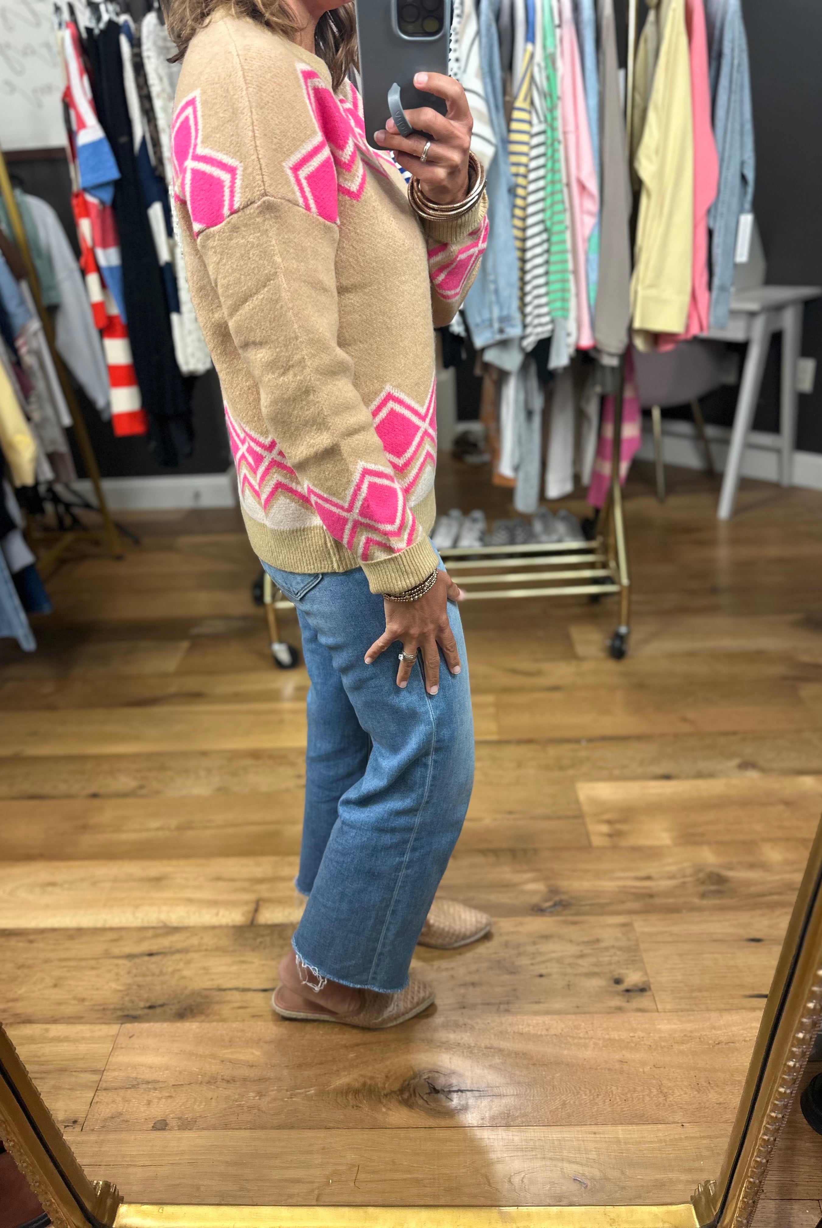 No Place Like Home Patterned Crew Sweater-Sweaters-THML-Anna Kaytes Boutique, Women's Fashion Boutique in Grinnell, Iowa