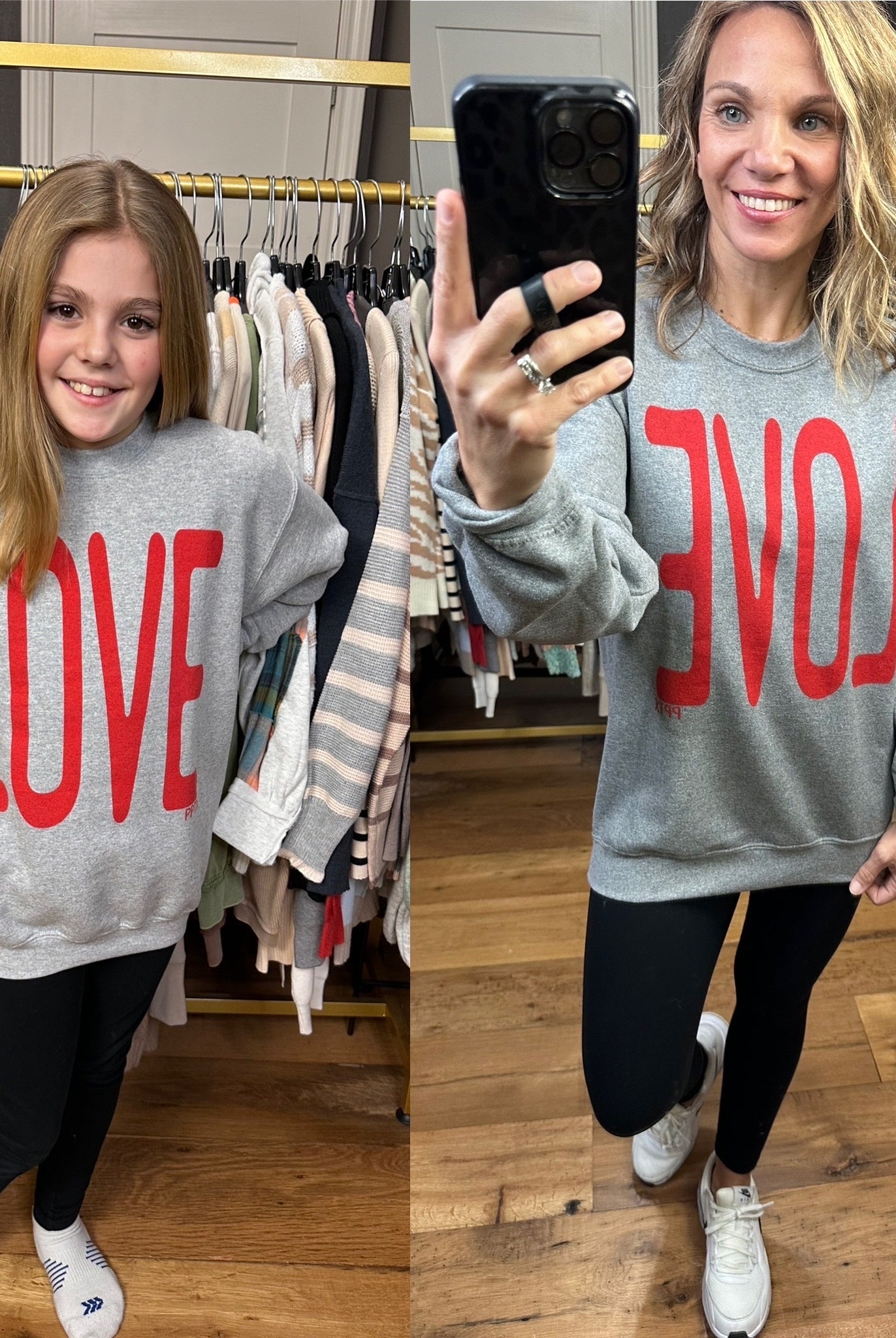 LOVE Mommy + Little Crewneck Sweatshirt - Grey-Sweaters-Prickly Pear Texas-Anna Kaytes Boutique, Women's Fashion Boutique in Grinnell, Iowa